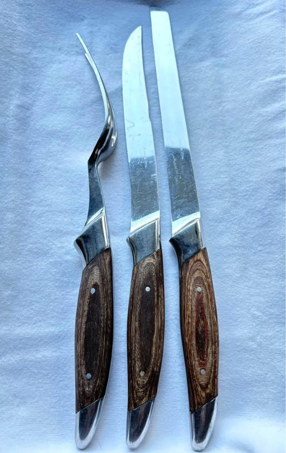 Vintage 3 Pc Japanese Pakkawood & Stainless Steel Carving Set image indicator(9)