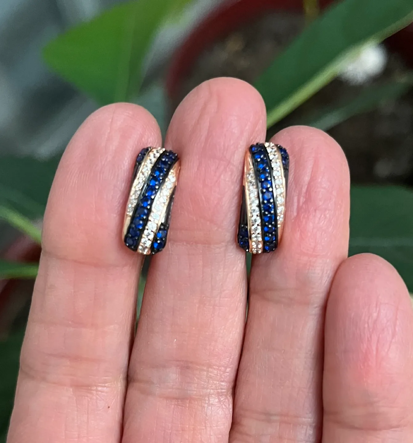 Blue and White Stone Gold Hoop Earrings thumbnail