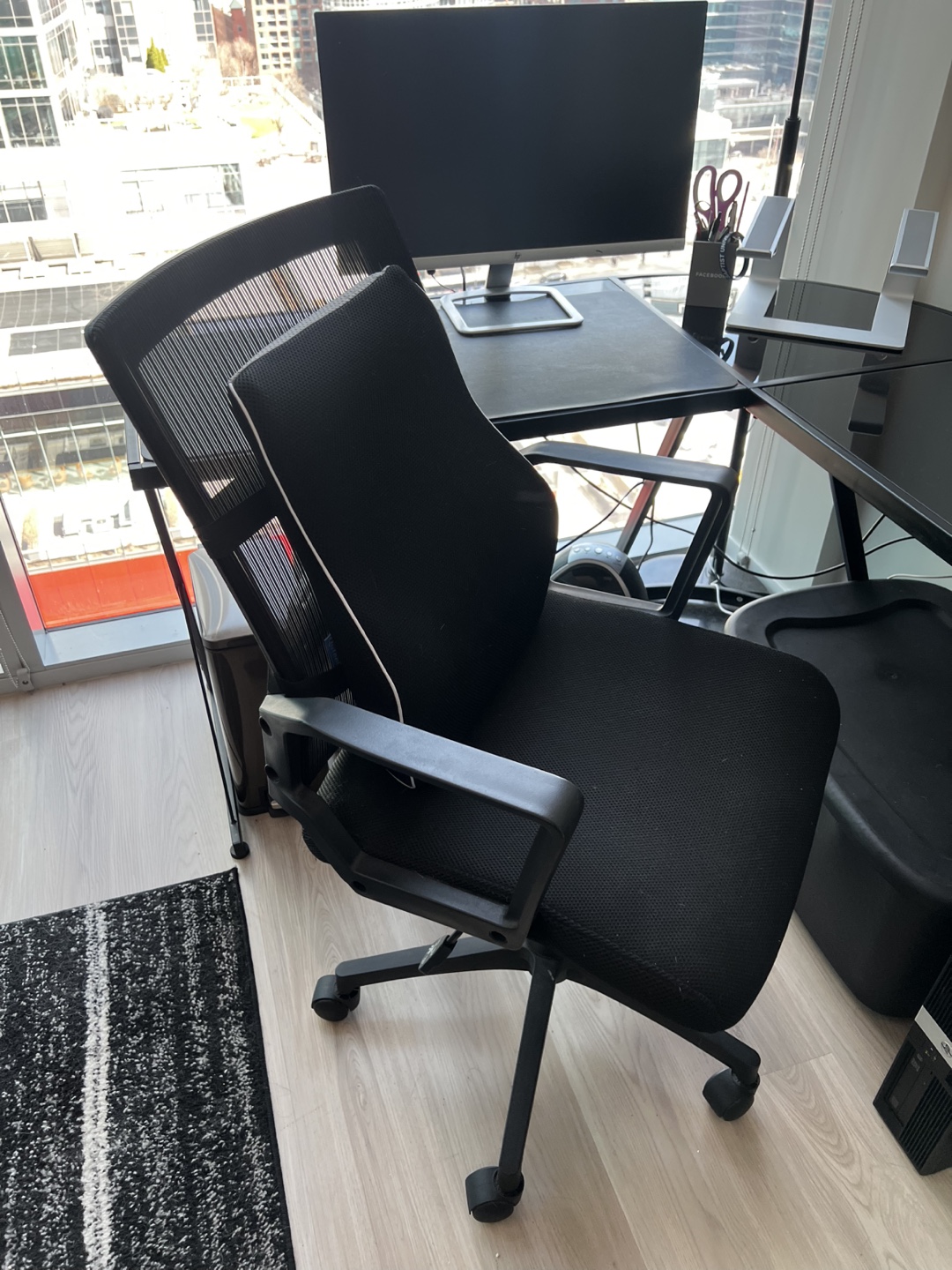 Black L-Shaped Computer Desk with Office Chair - photo 2