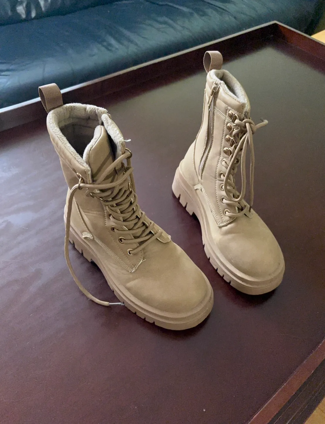 Women's Tan Lace-Up Combat Boots image indicator(3)