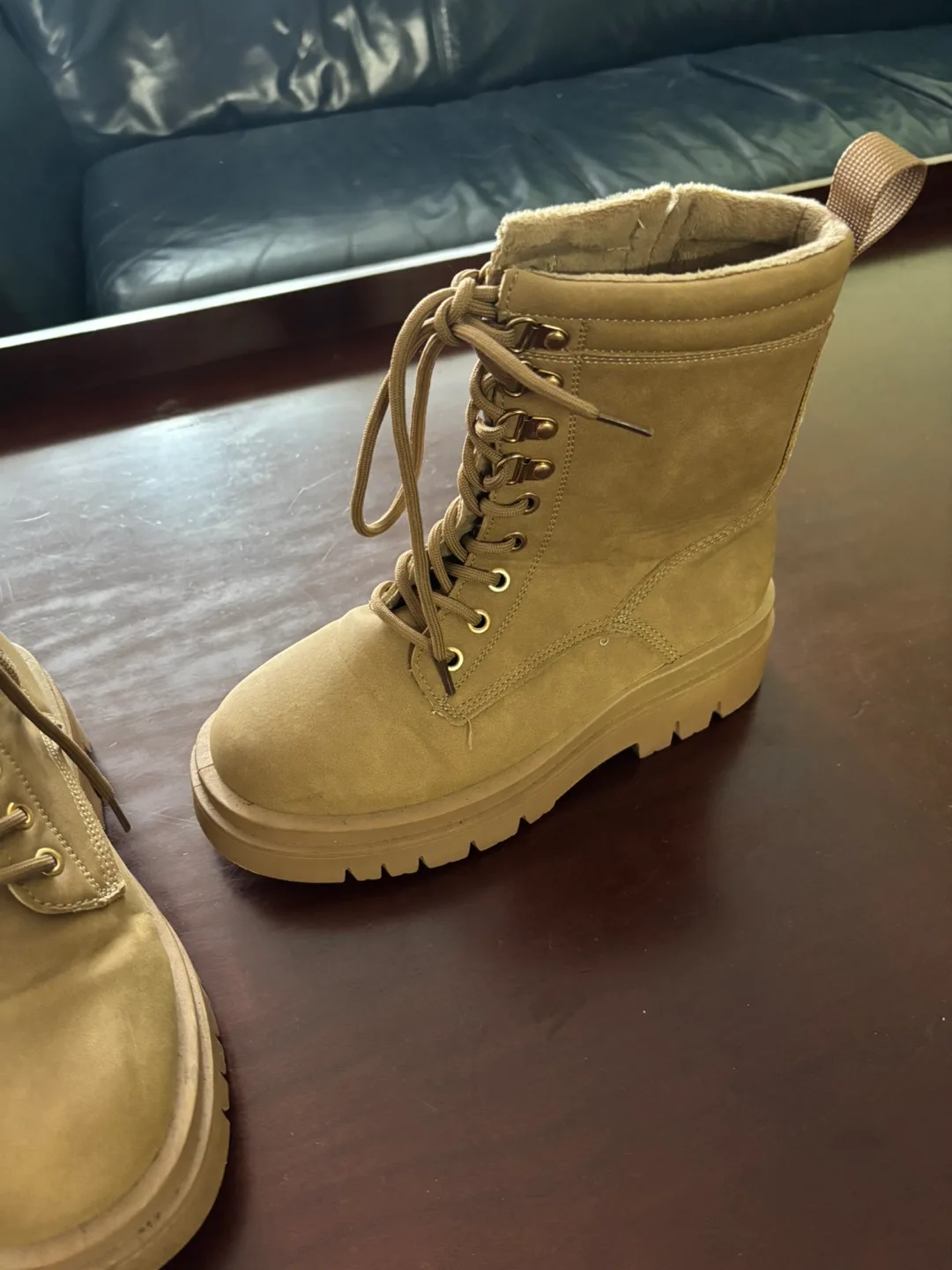 Women's Tan Lace-Up Combat Boots image indicator(2)