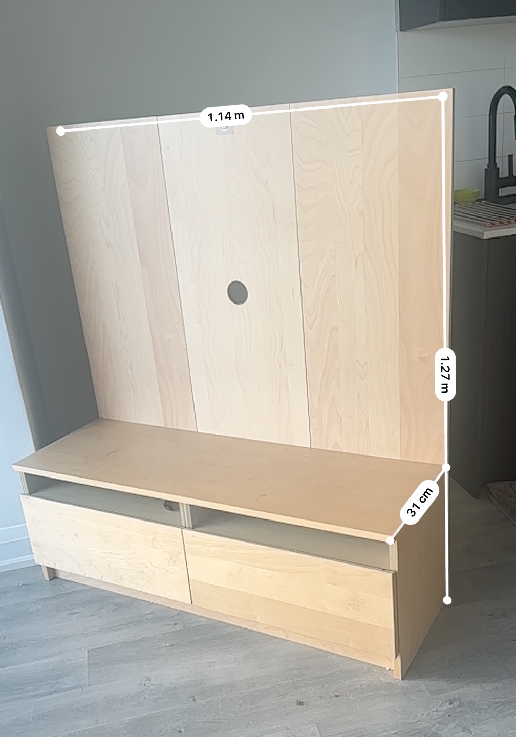 Light wood TV stand from IKEA