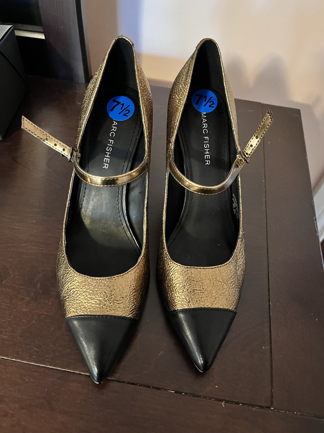 Marc Fisher Gold and Black Heels - Size 7.5