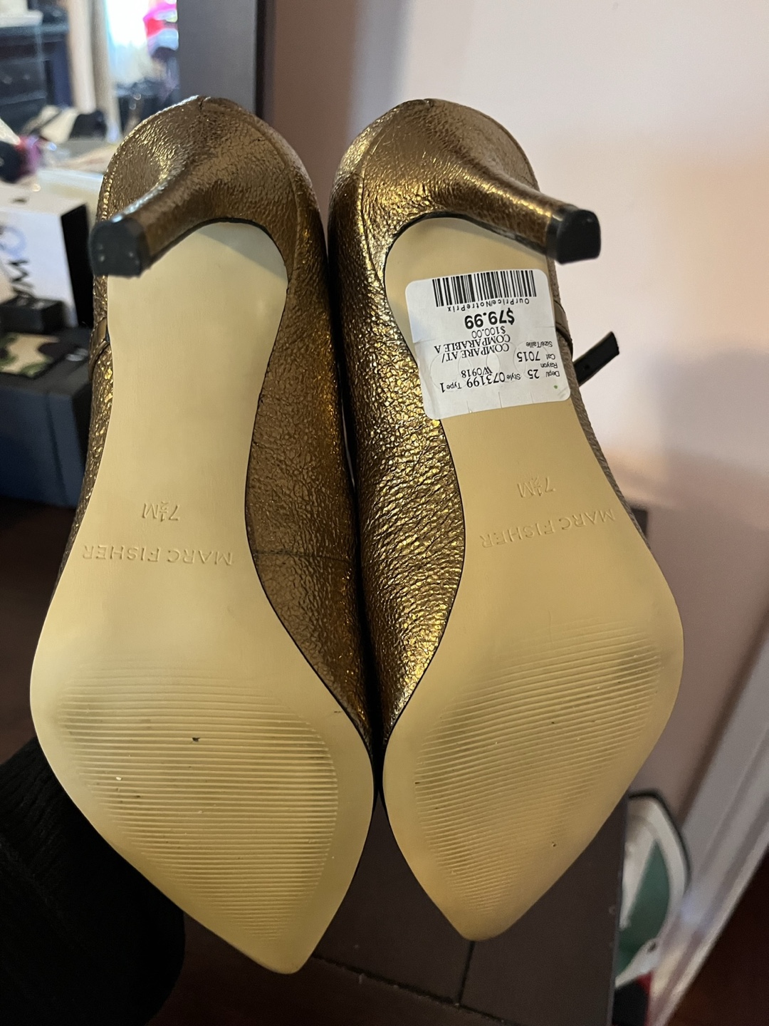 Marc Fisher Gold and Black Heels - Size 7.5 - photo 3