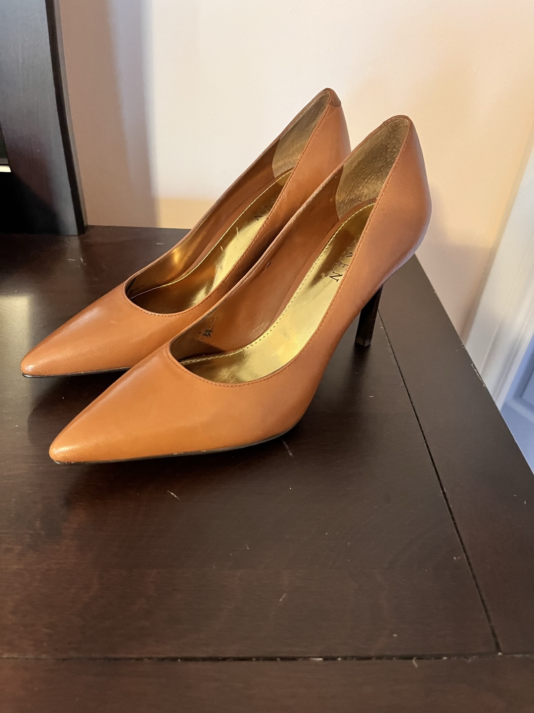 Lauren Ralph Lauren Brown Leather Pointed-Toe Heels