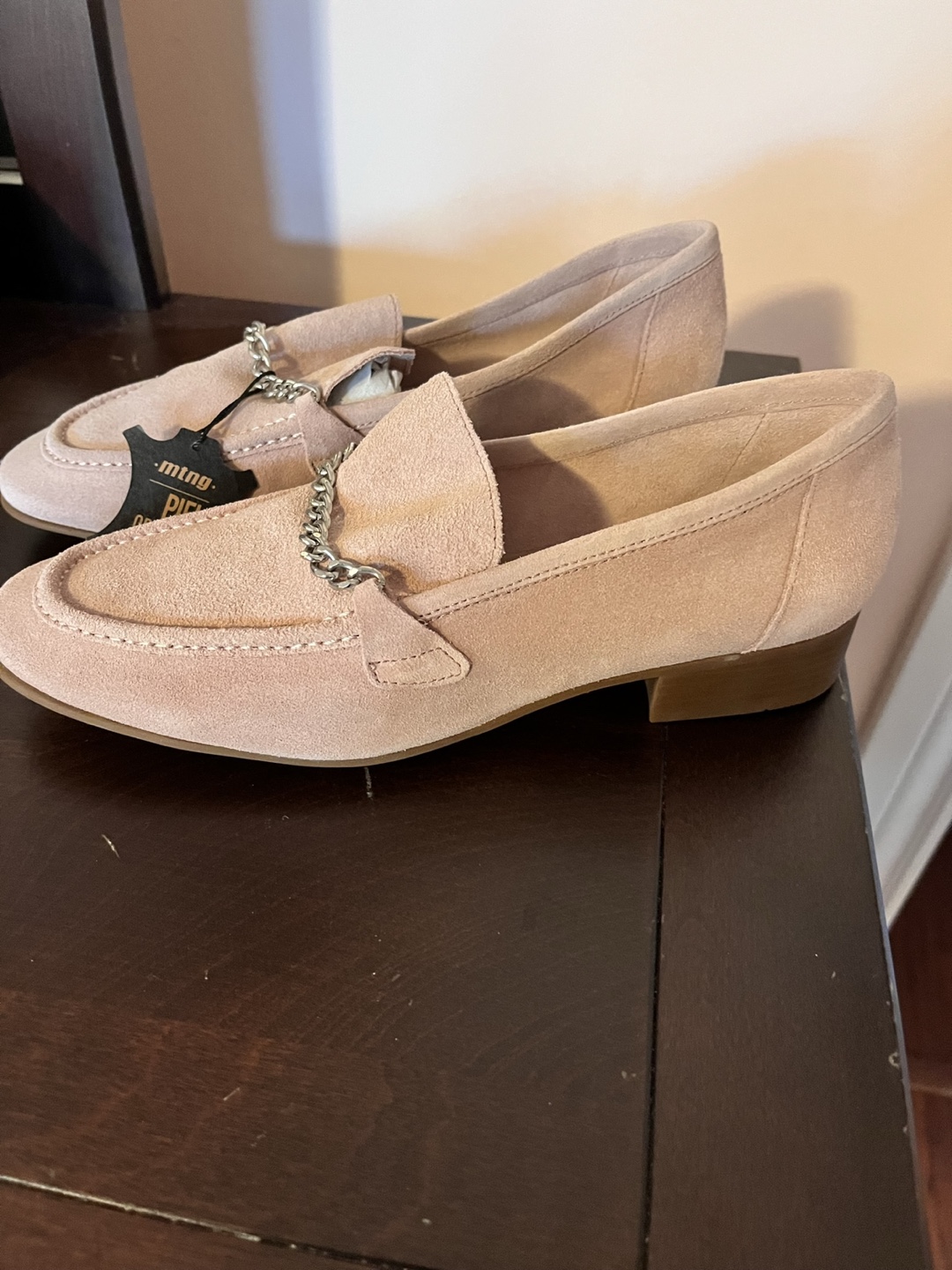 Ming Pink Suede Chain Loafer Flats - photo 2