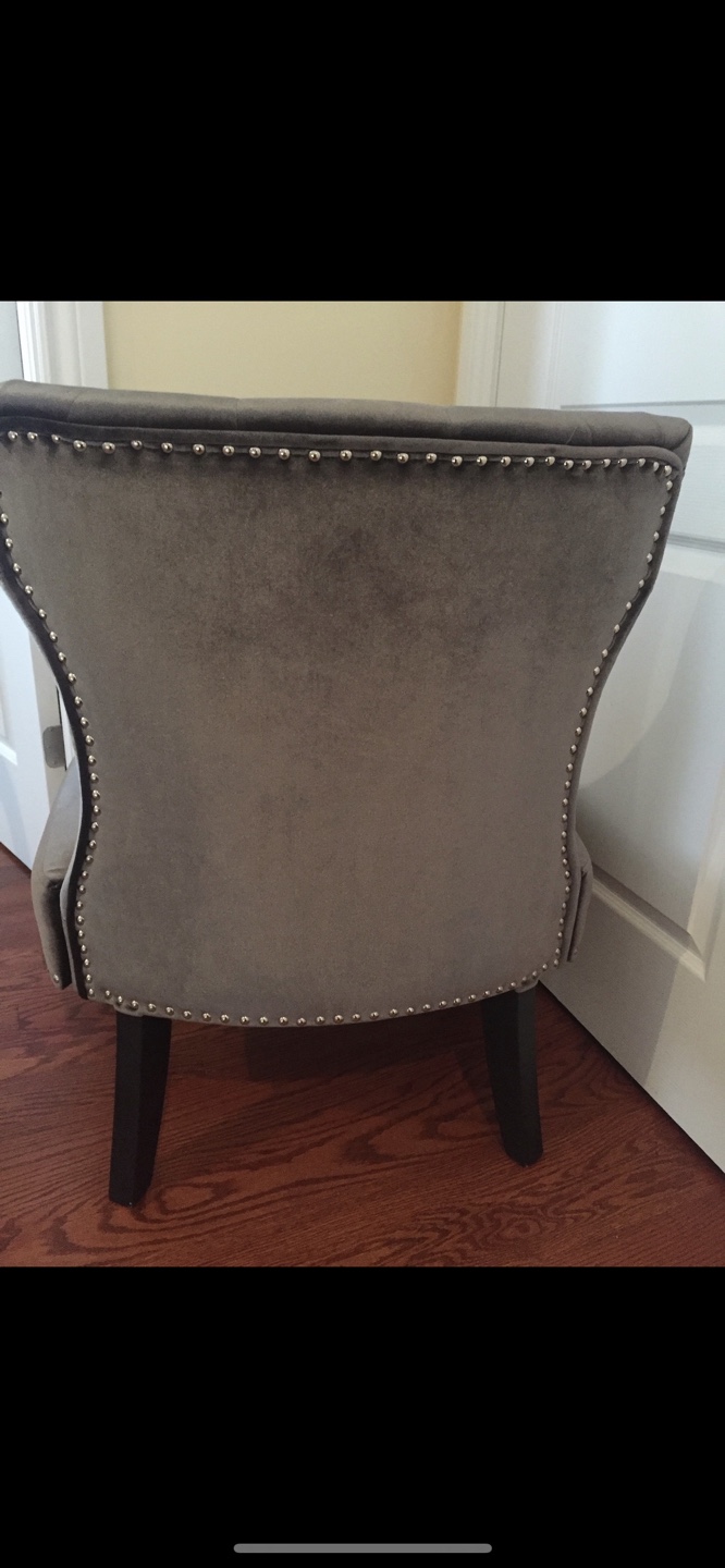 Grey Velvet Accent Chair with Dark Wood Legs - photo 4
