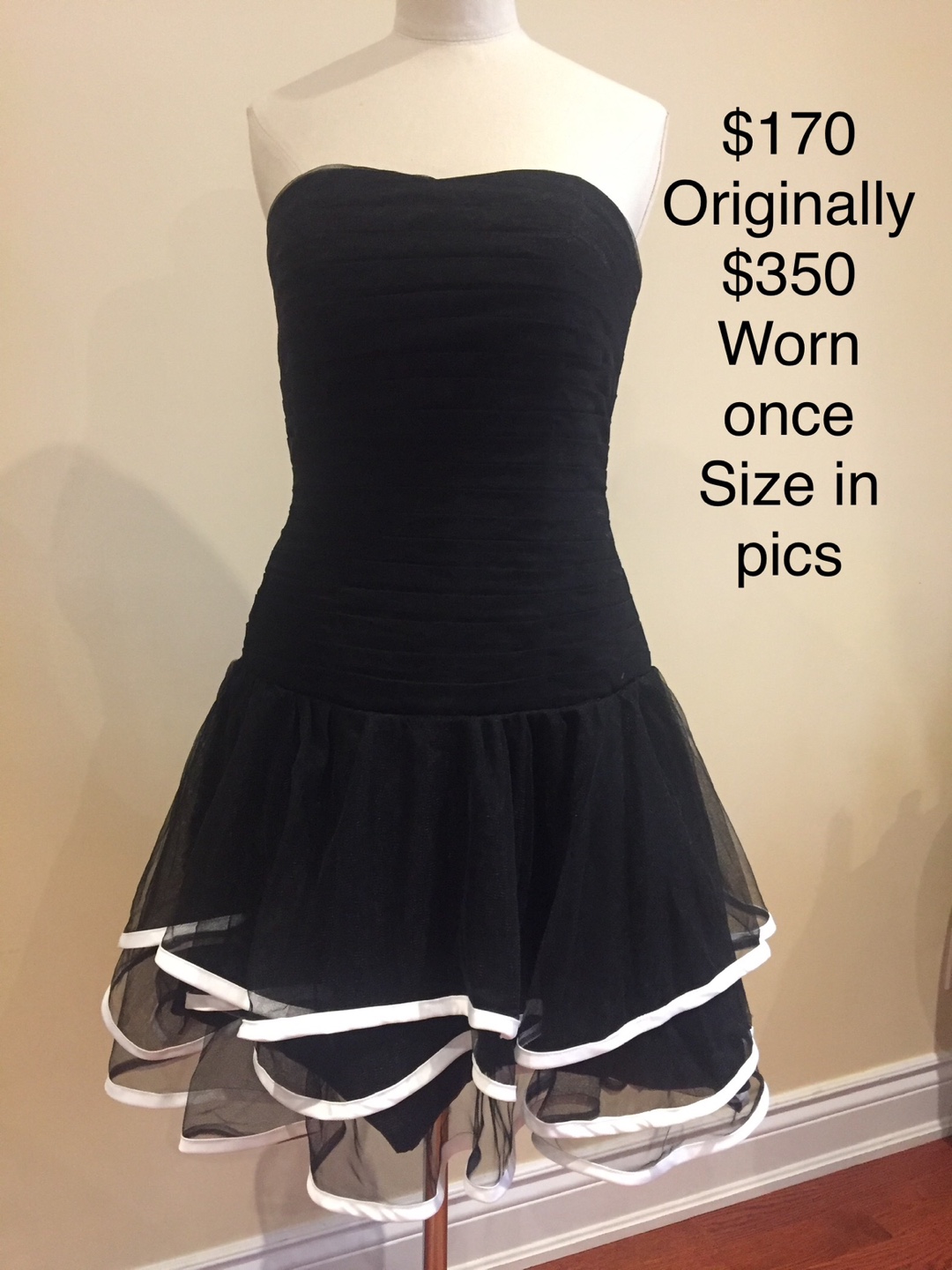 Vintage Black Strapless Cocktail Dress with Tulle Overlay