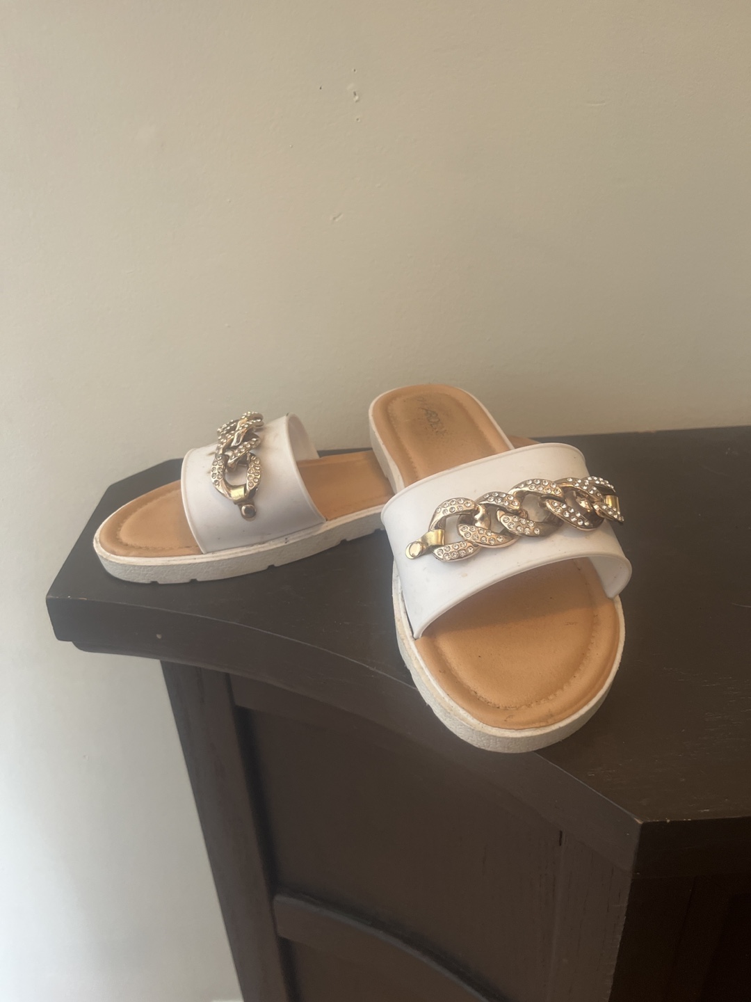 White jeweled chain slides