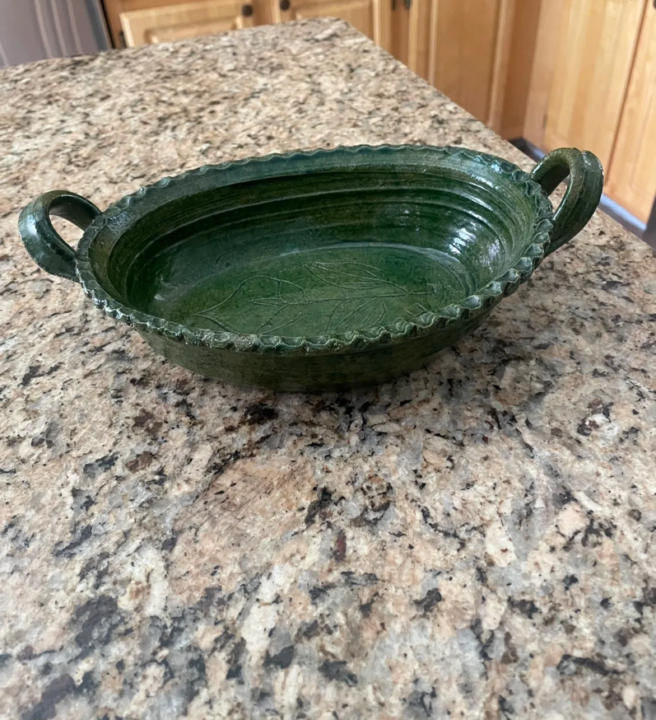 Handcrafted Green Pottery Serving Dish thumbnail