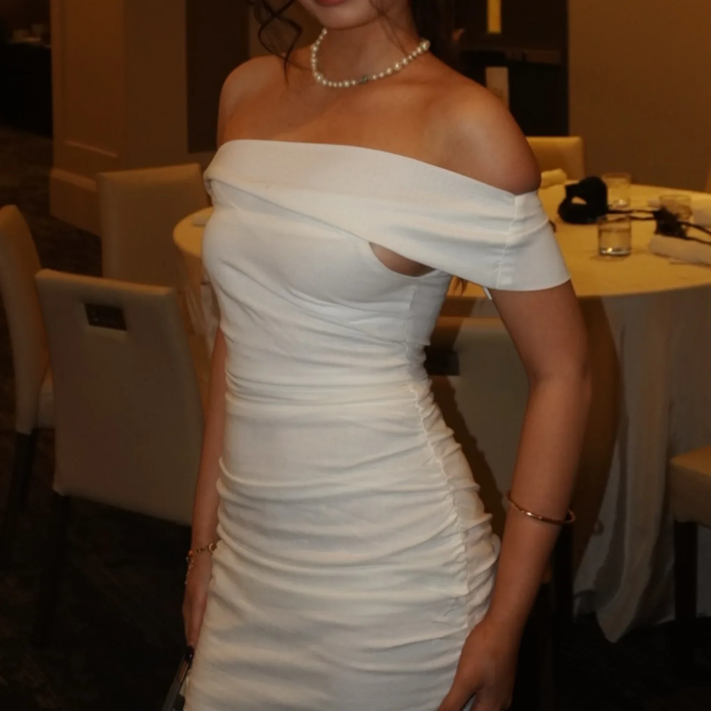 White Off-the-Shoulder Mini Dress thumbnail