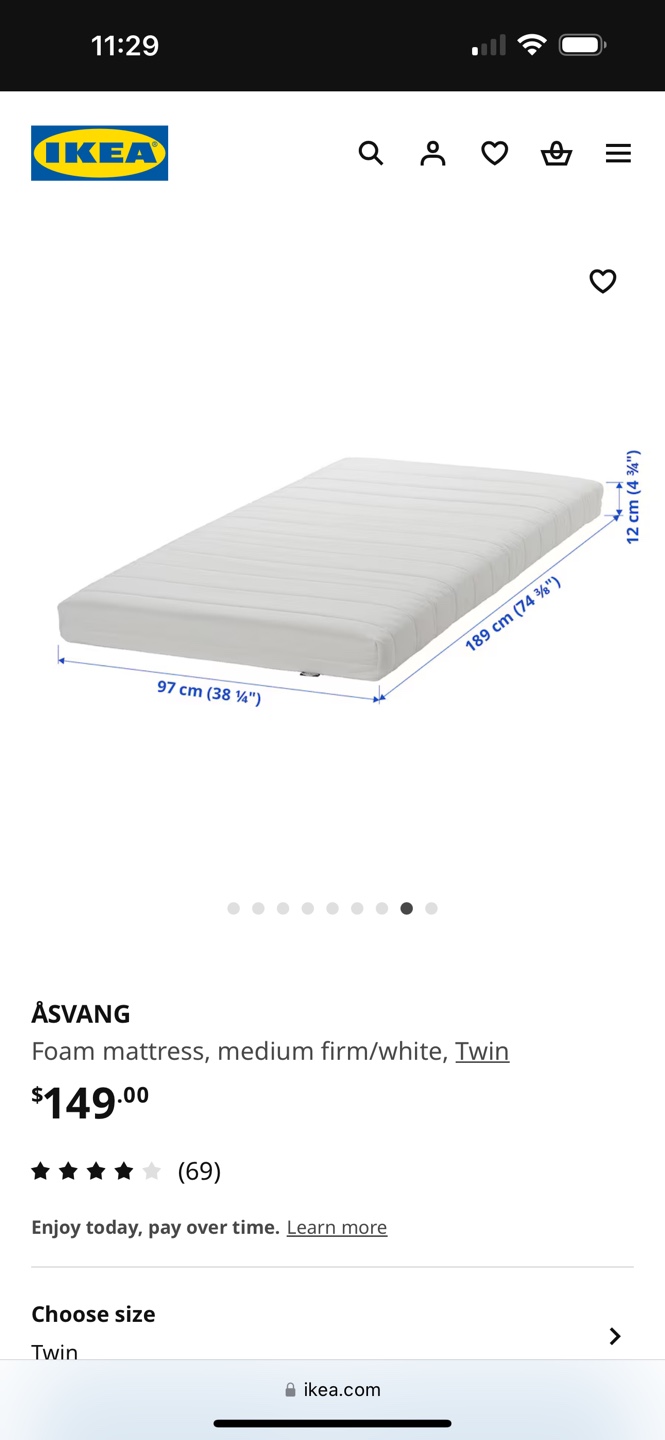 IKEA ASVANG Twin Foam Mattress - Medium Firm