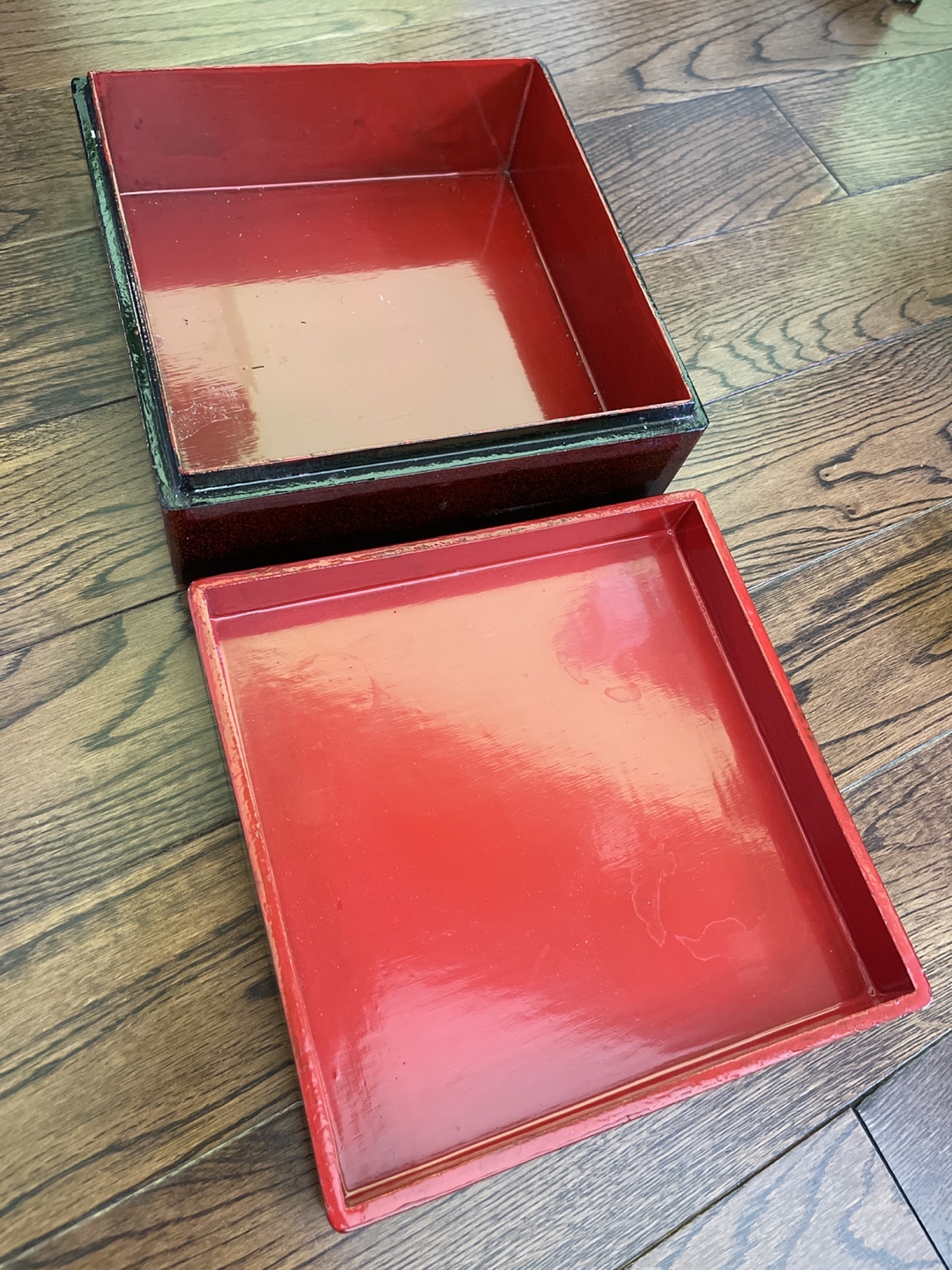 Vintage Asian-Style Red and Black Lacquer Box
