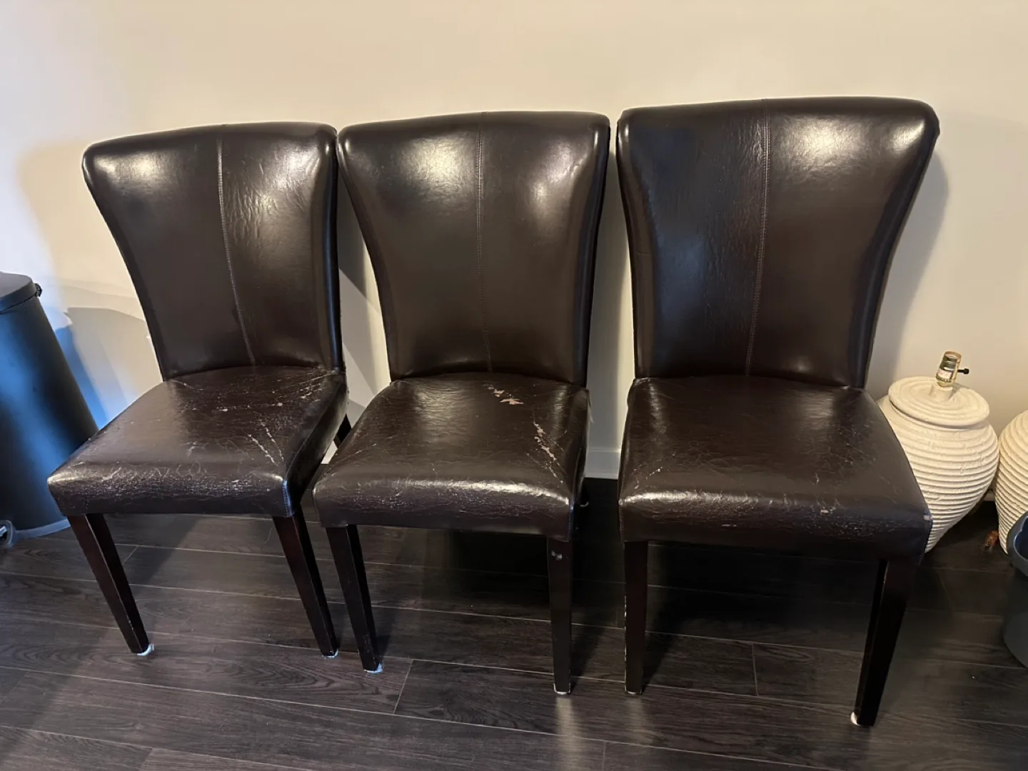 Three Brown Leather Dining Chairs image indicator(2)