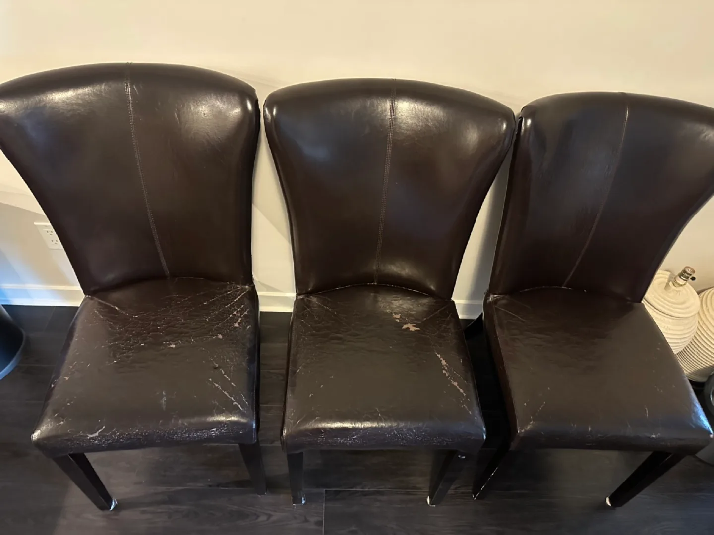 Three Brown Leather Dining Chairs image indicator(3)