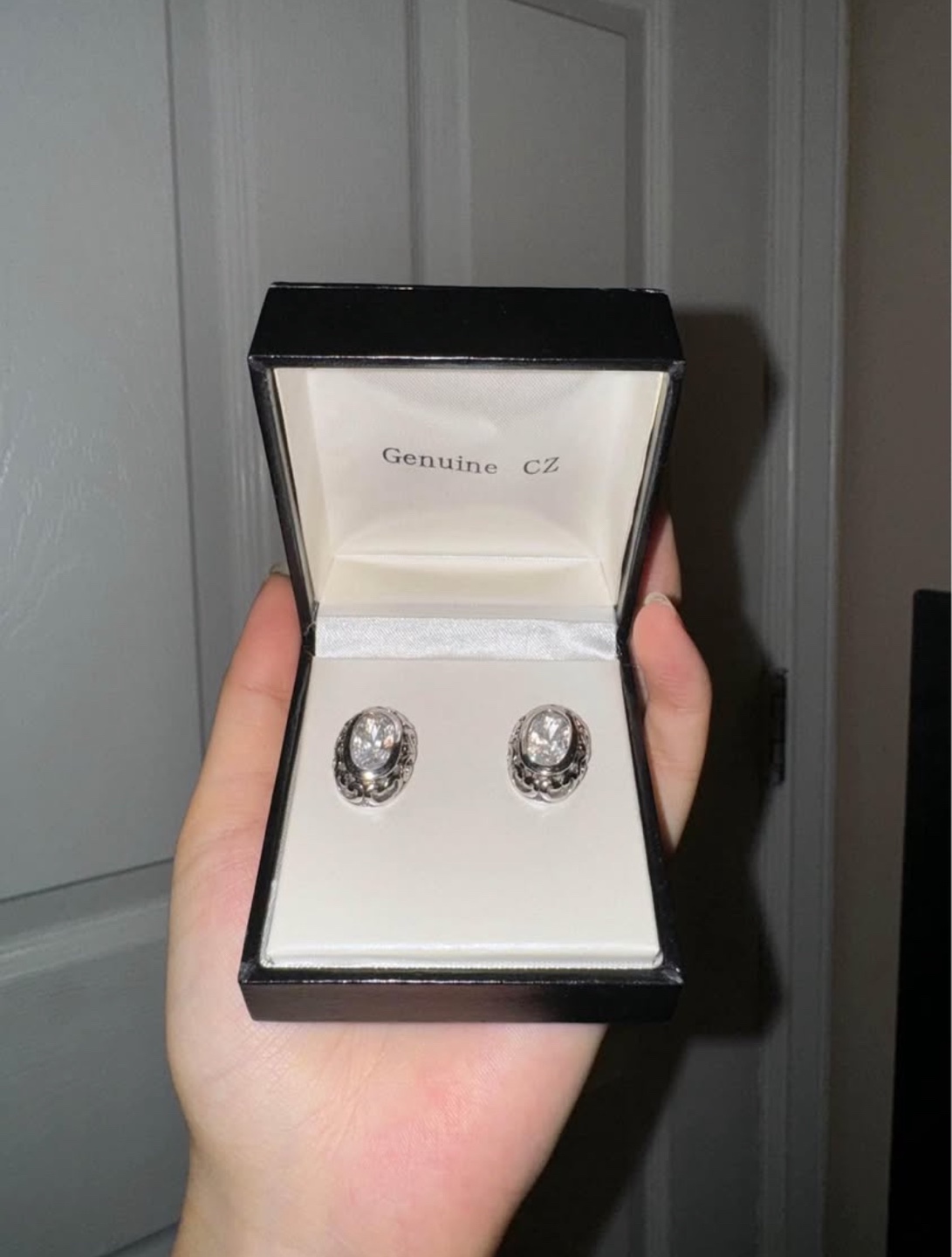 Genuine CZ Oval Stud Earrings
