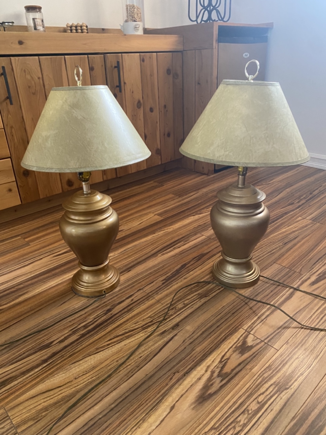 Pair of Gold Table Lamps with Beige Shades