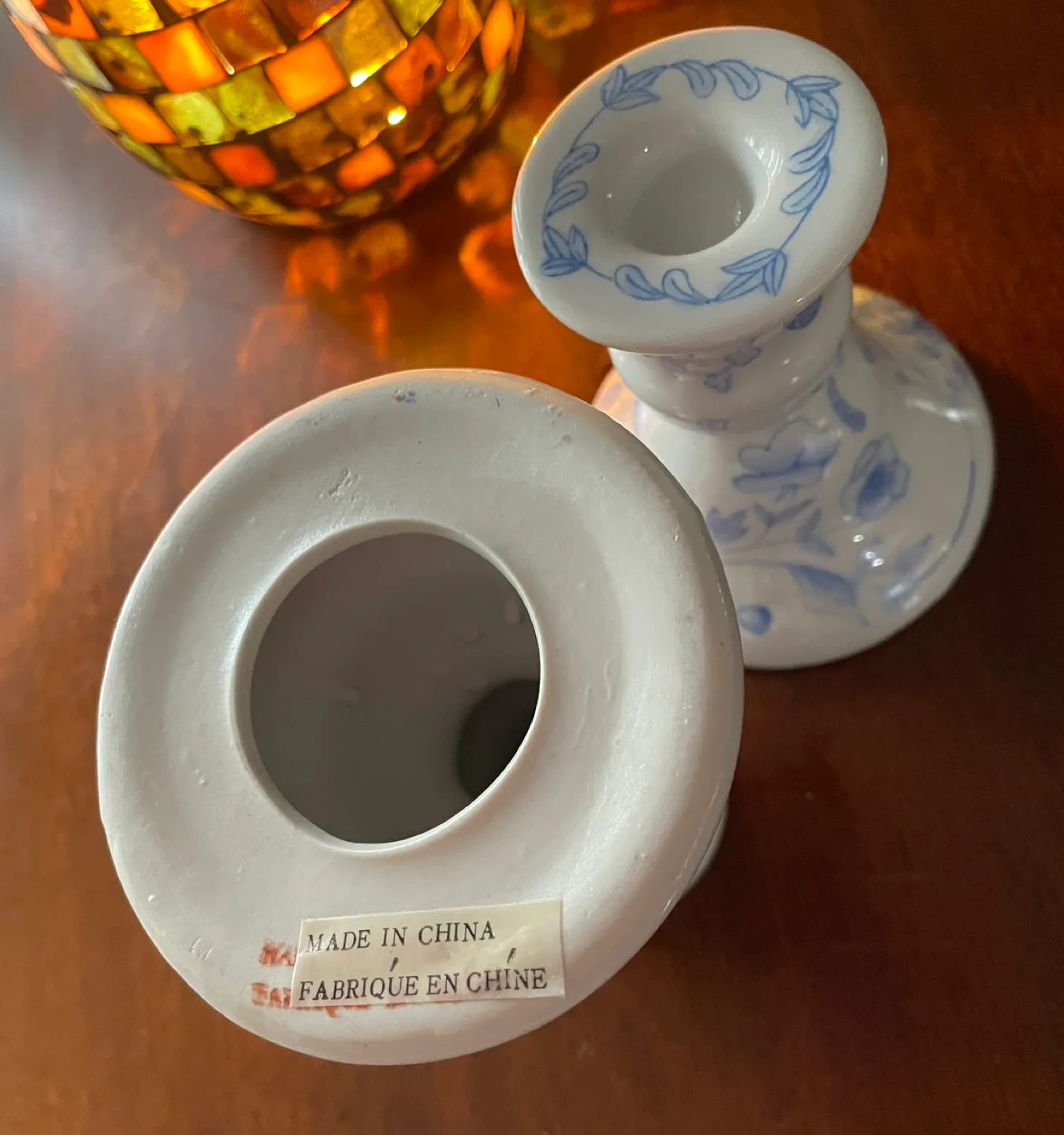 Pair of Blue and White Porcelain Candle Holders image indicator(5)