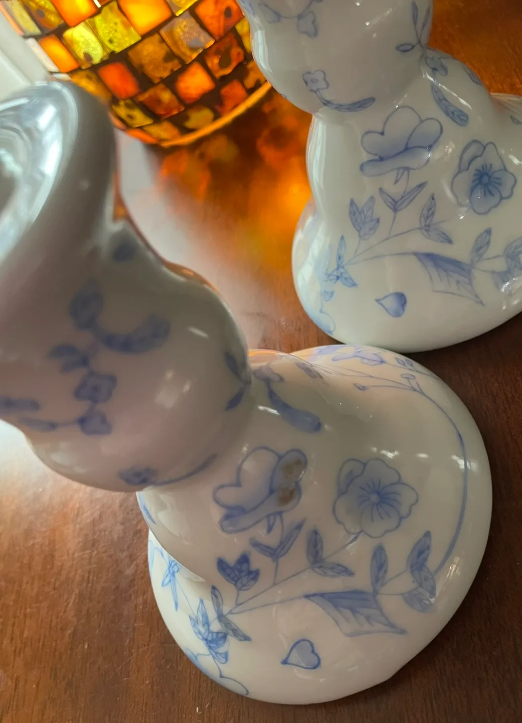 Pair of Blue and White Porcelain Candle Holders image indicator(2)