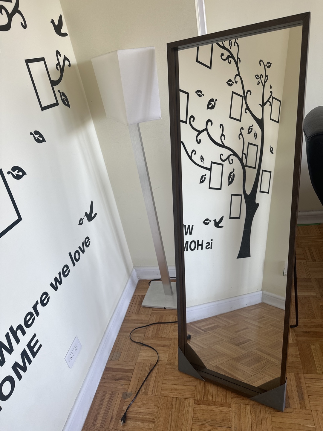 Full Length Leaner Mirror with Dark Brown Frame