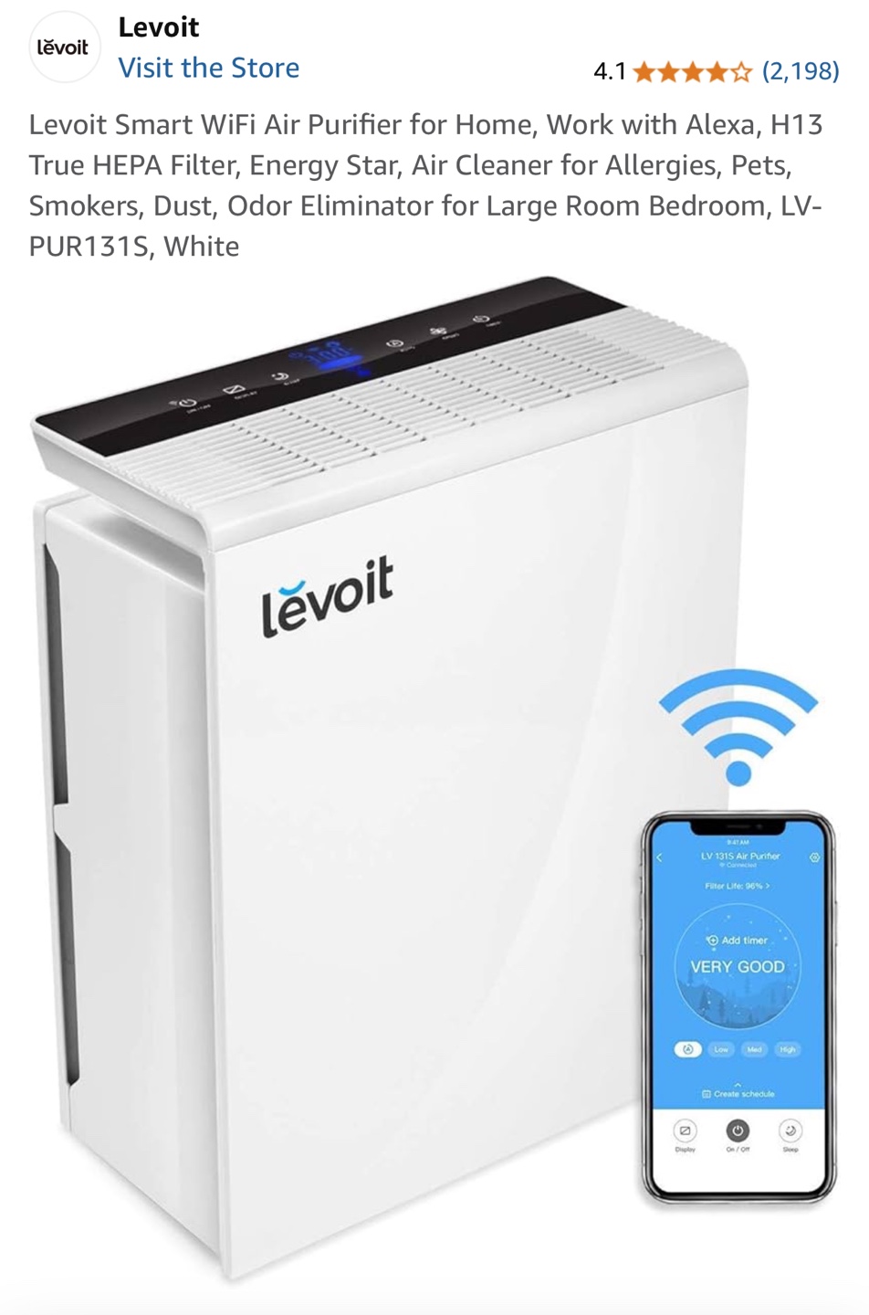 Levoit Smart WiFi True HEPA Air Purifier LV-PUR131S