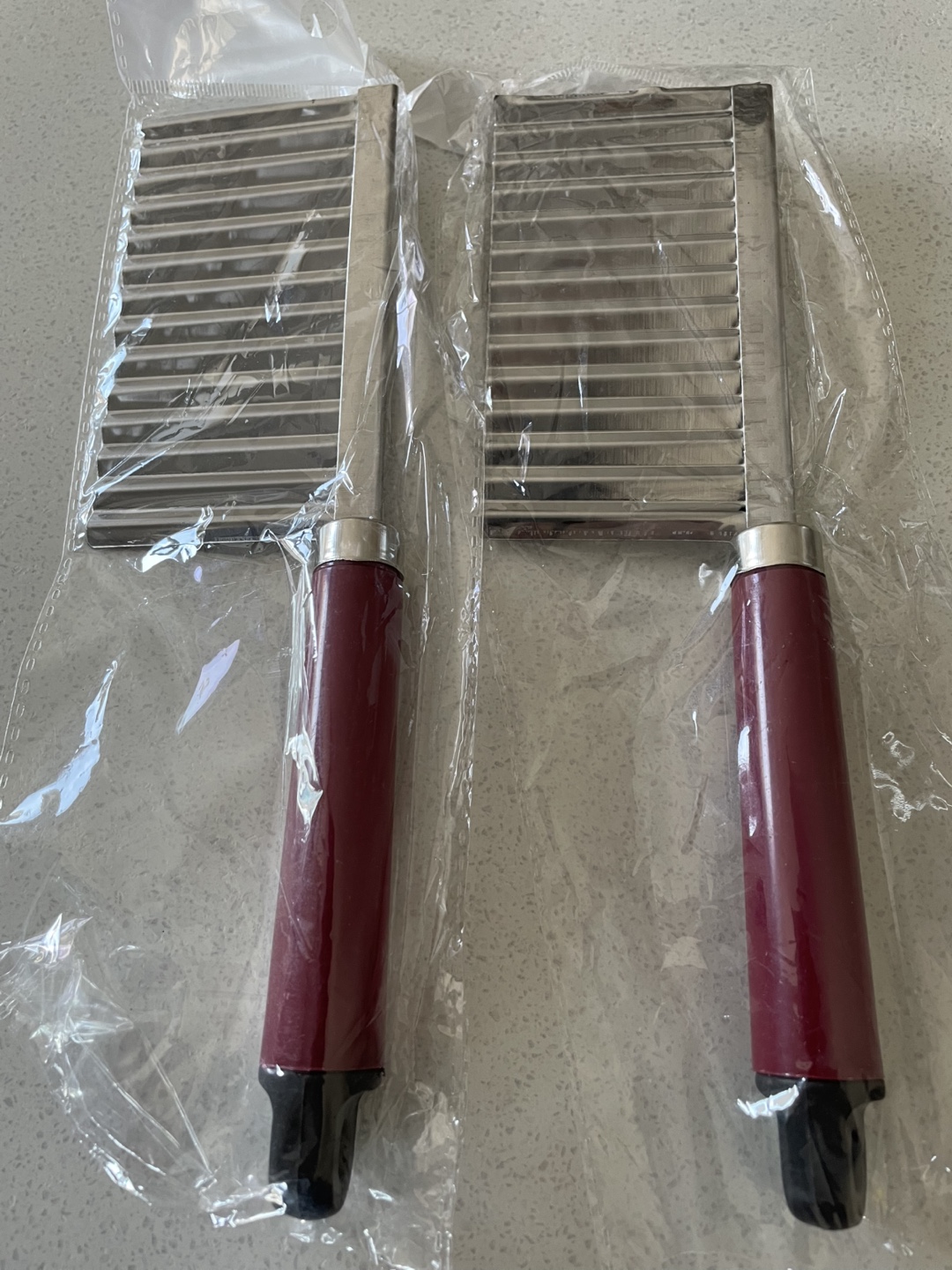 Two Stainless Steel Vegetable Slicers with Burgundy Handles - photo 2