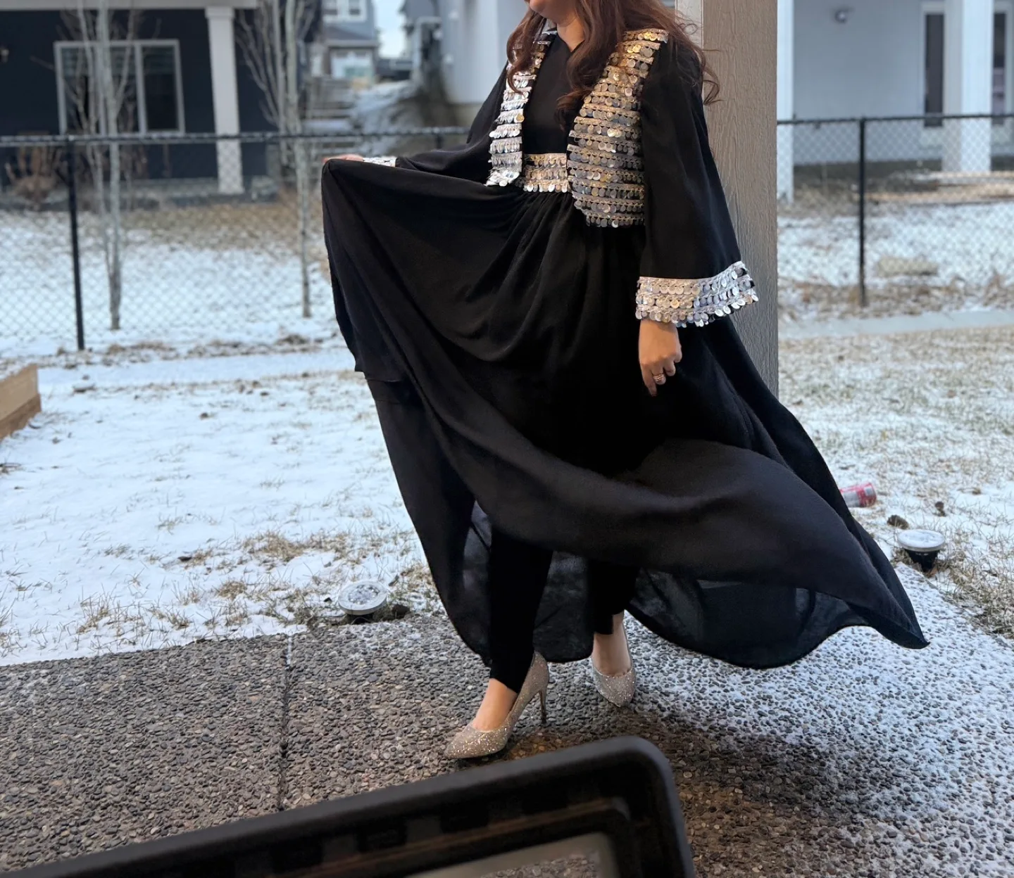 Elegant Black Abaya with Sequinned Vest image indicator(3)