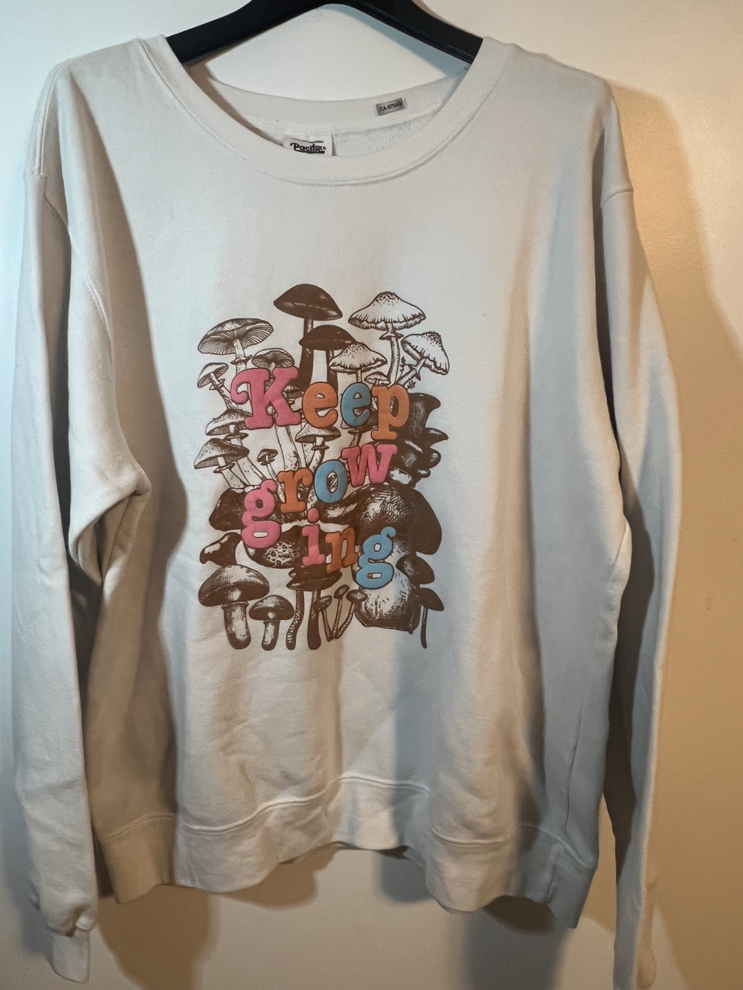 Off-white Crewneck Sweatshirt - Keep Growing Mushroom Graphic