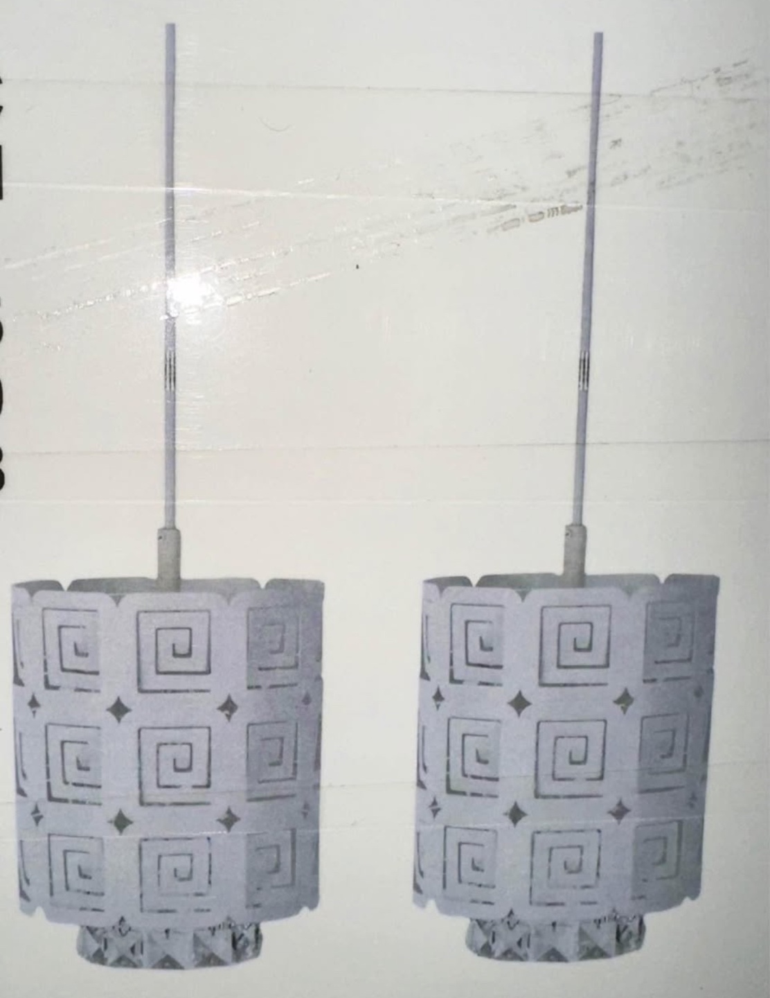 new set of 2 white metal hanging crystals light fixture