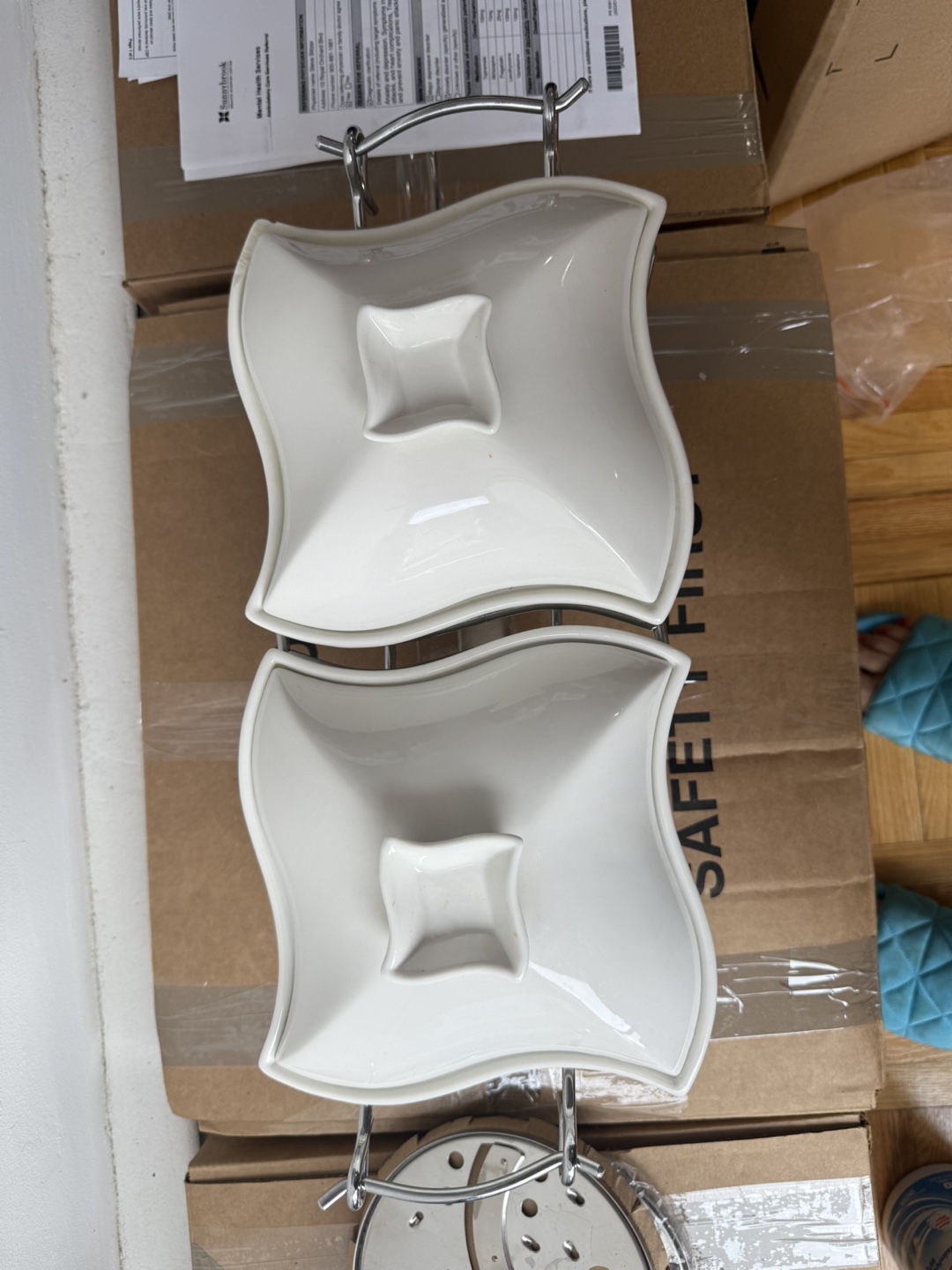 Two-Tiered White Ceramic Serving Dish with Stand