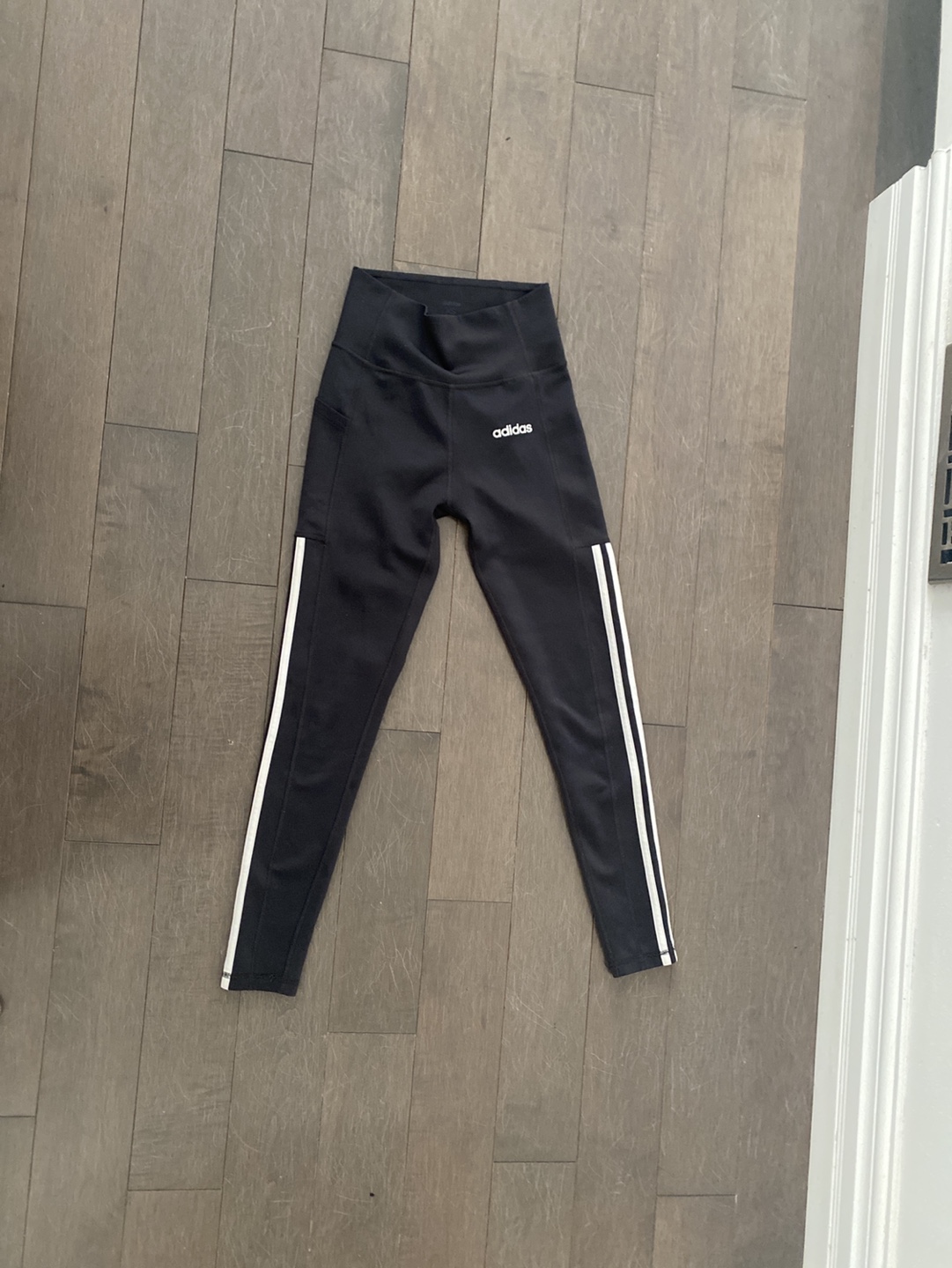Adidas Women's Leggings - Black with White Stripes