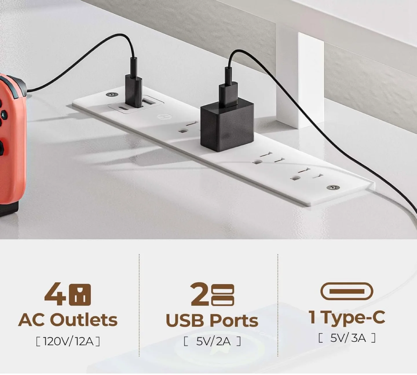 L-Shaped Gaming Desk with RGB LED Lights and Built-in Outlets image indicator(3)