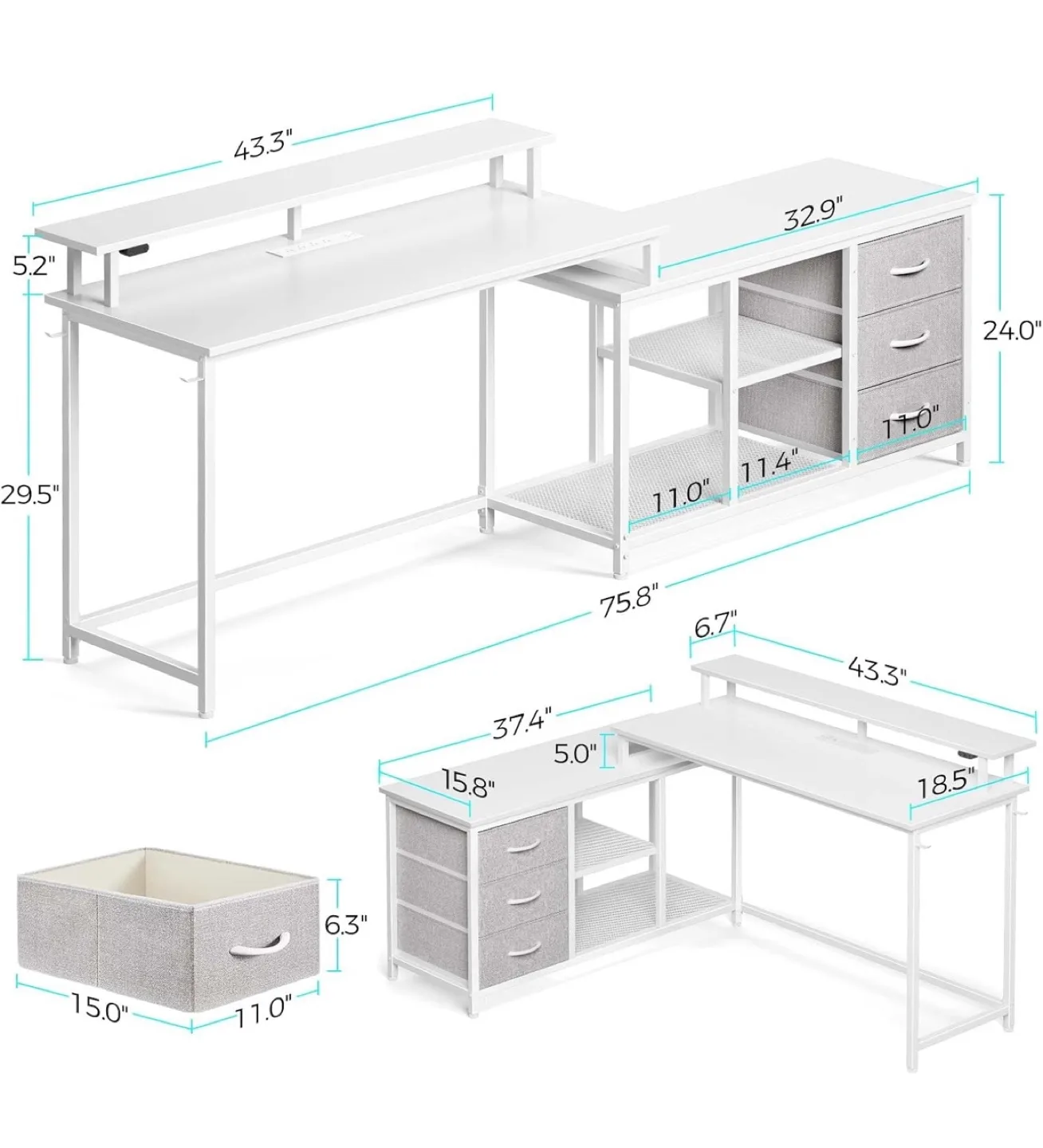 L-Shaped Gaming Desk with RGB LED Lights and Built-in Outlets image indicator(2)