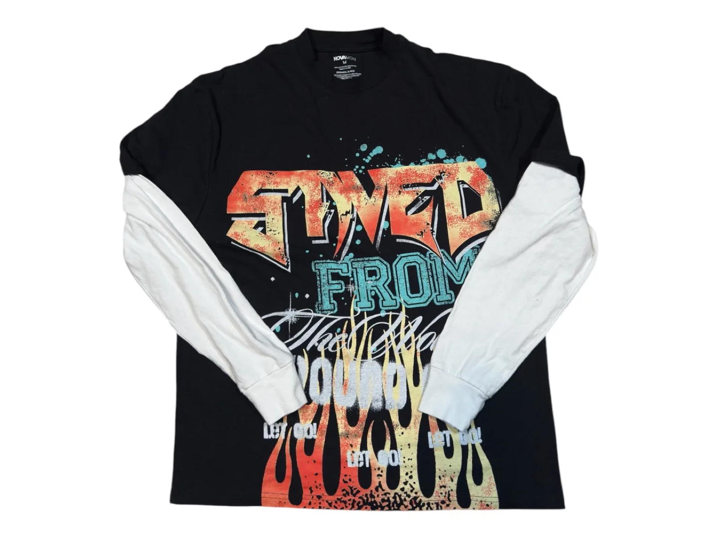 Men's Long Sleeve Shirt, Black and White, Graphic Tee thumbnail