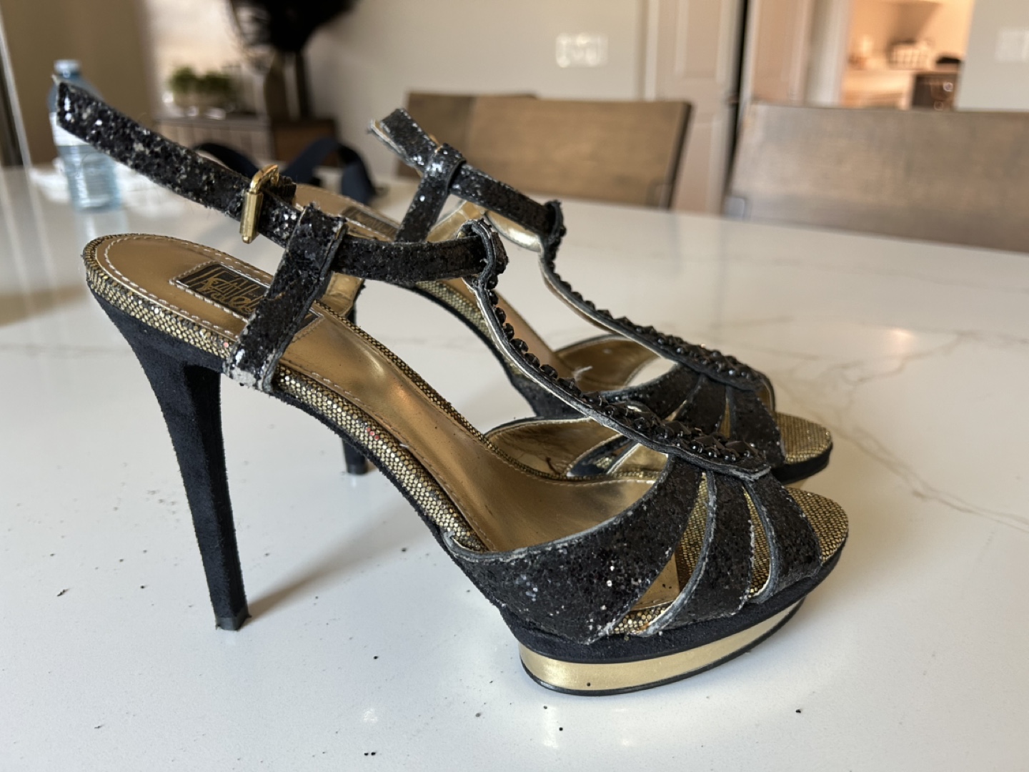 Stunning Black & Gold Glitter Platform Heels