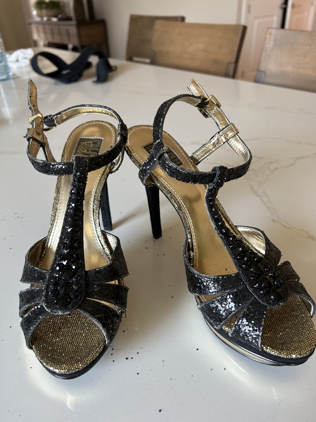 Stunning Black & Gold Glitter Platform Heels - photo 2