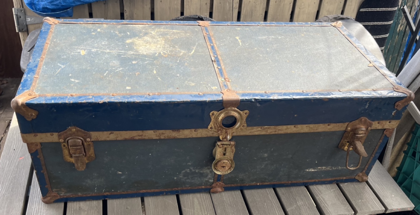 Vintage Blue Metal Trunk