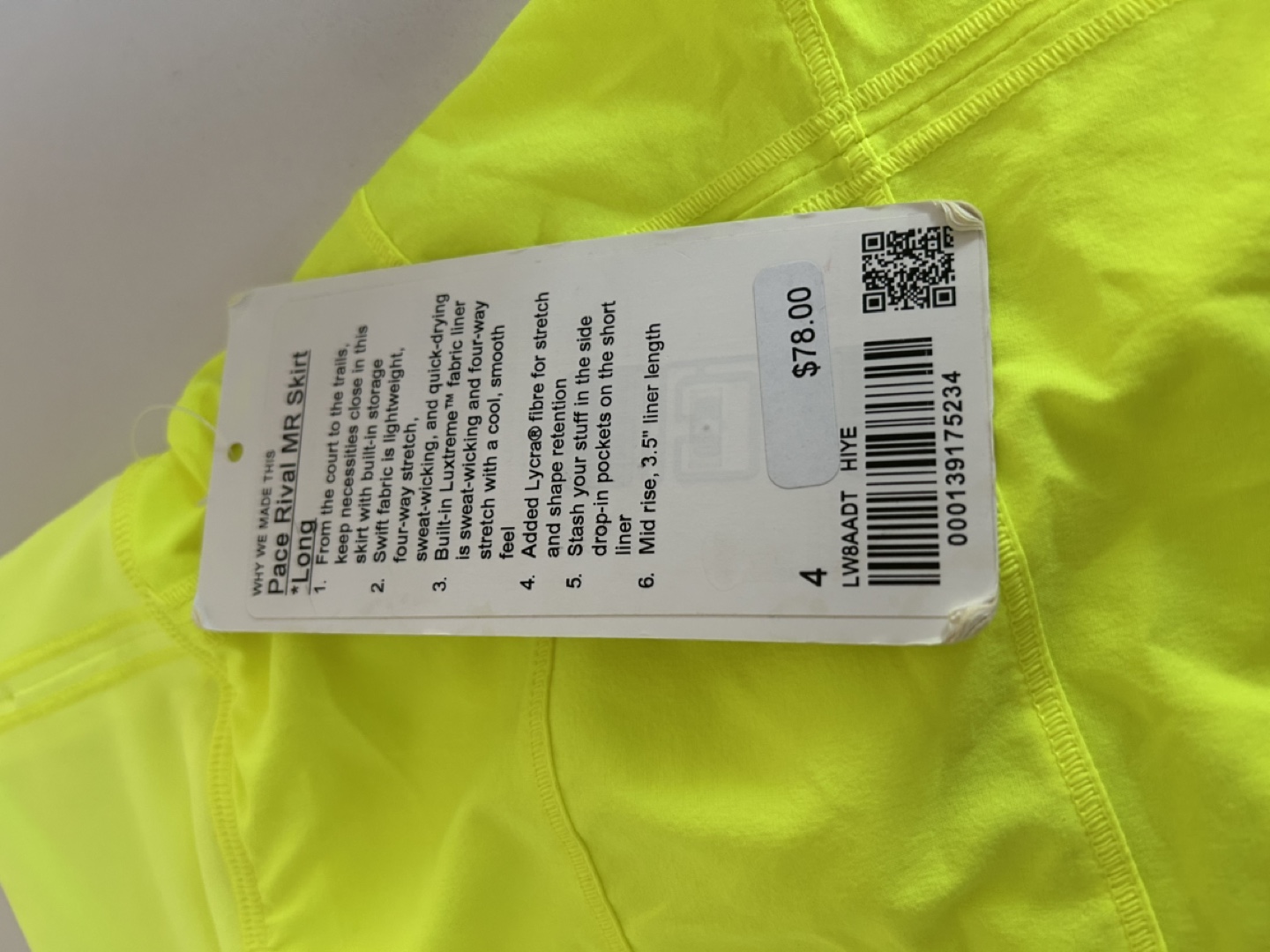 Lululemon Pace Rival Run Skirt - Size 4 - Neon Yellow - photo 2