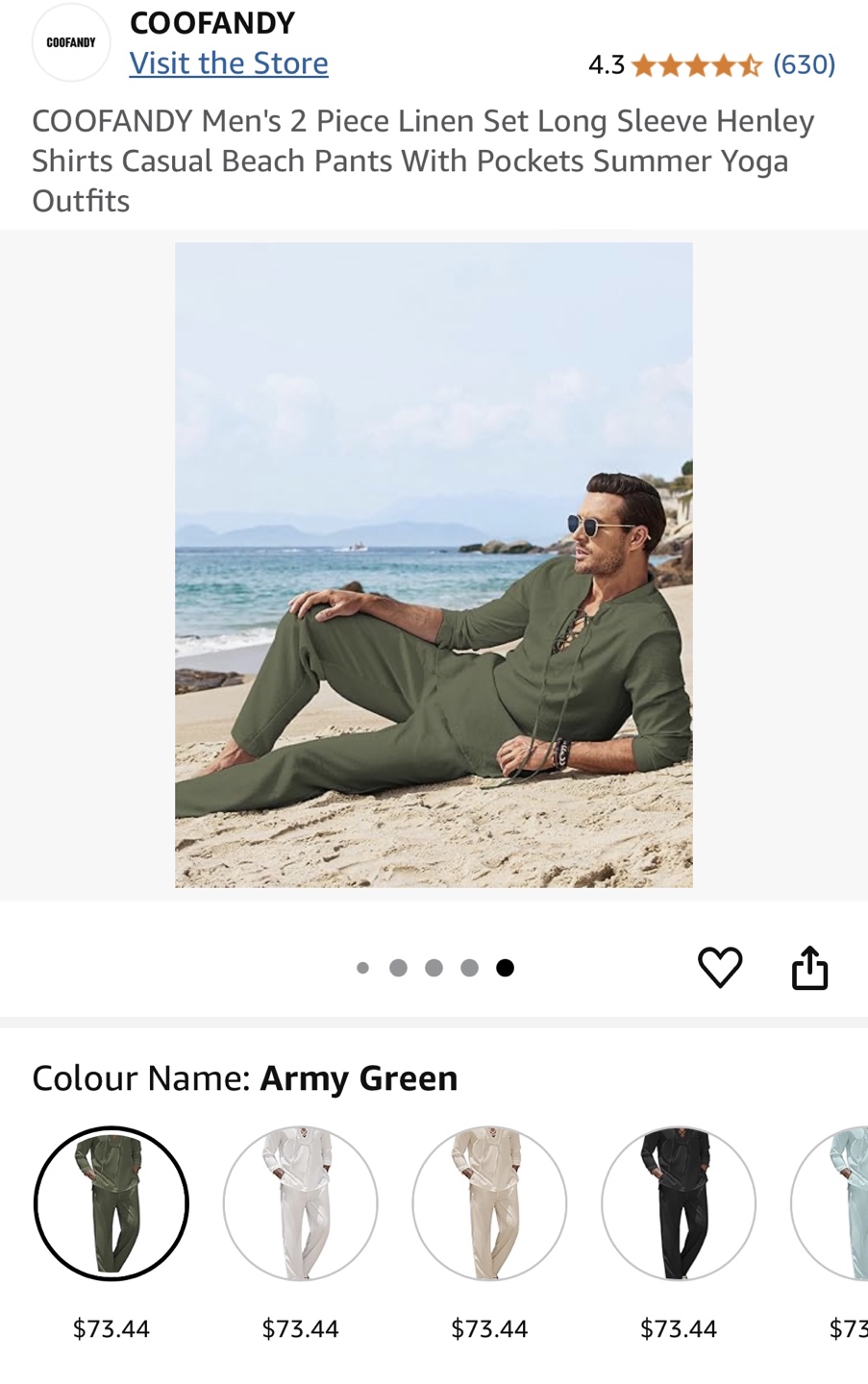 COOFANDY Men's 2 Piece Linen Set - Army Green - photo 3