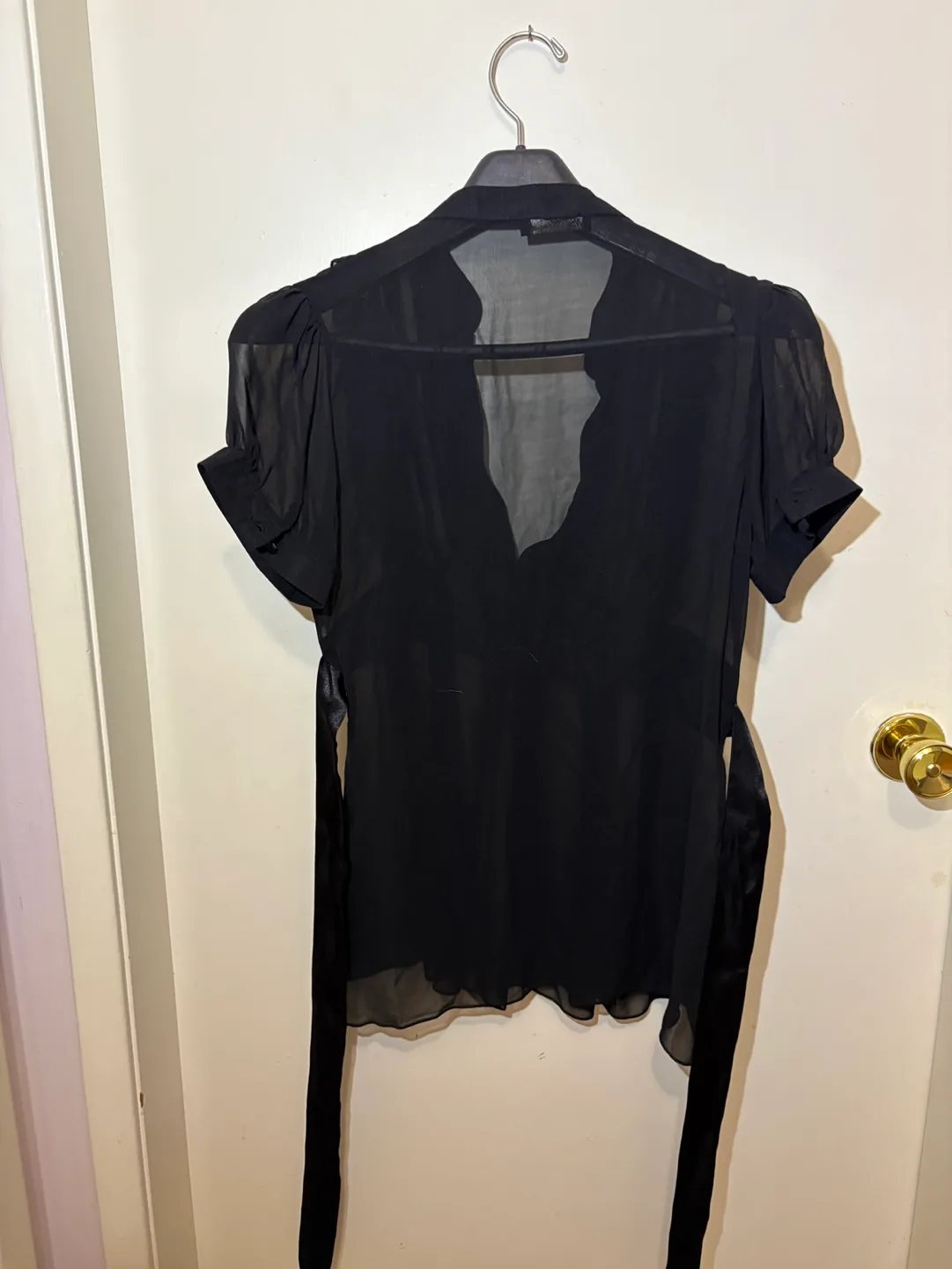 Black Short Sleeve V Neck Shirt with Back Tie image indicator(3)