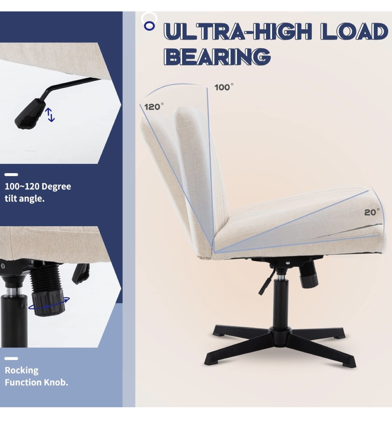 Beige Swivel Office Chair - Adjustable Height & 360° Rotation - photo 3
