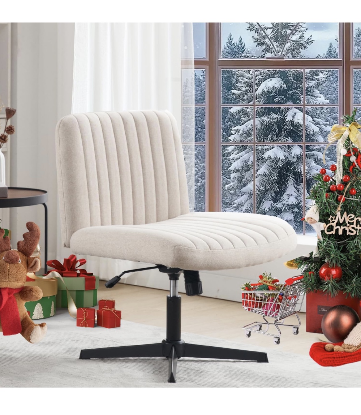 Beige Swivel Office Chair - Adjustable Height & 360° Rotation - photo 2