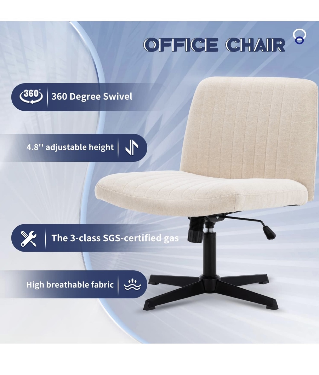 Beige Swivel Office Chair - Adjustable Height & 360° Rotation - photo 4
