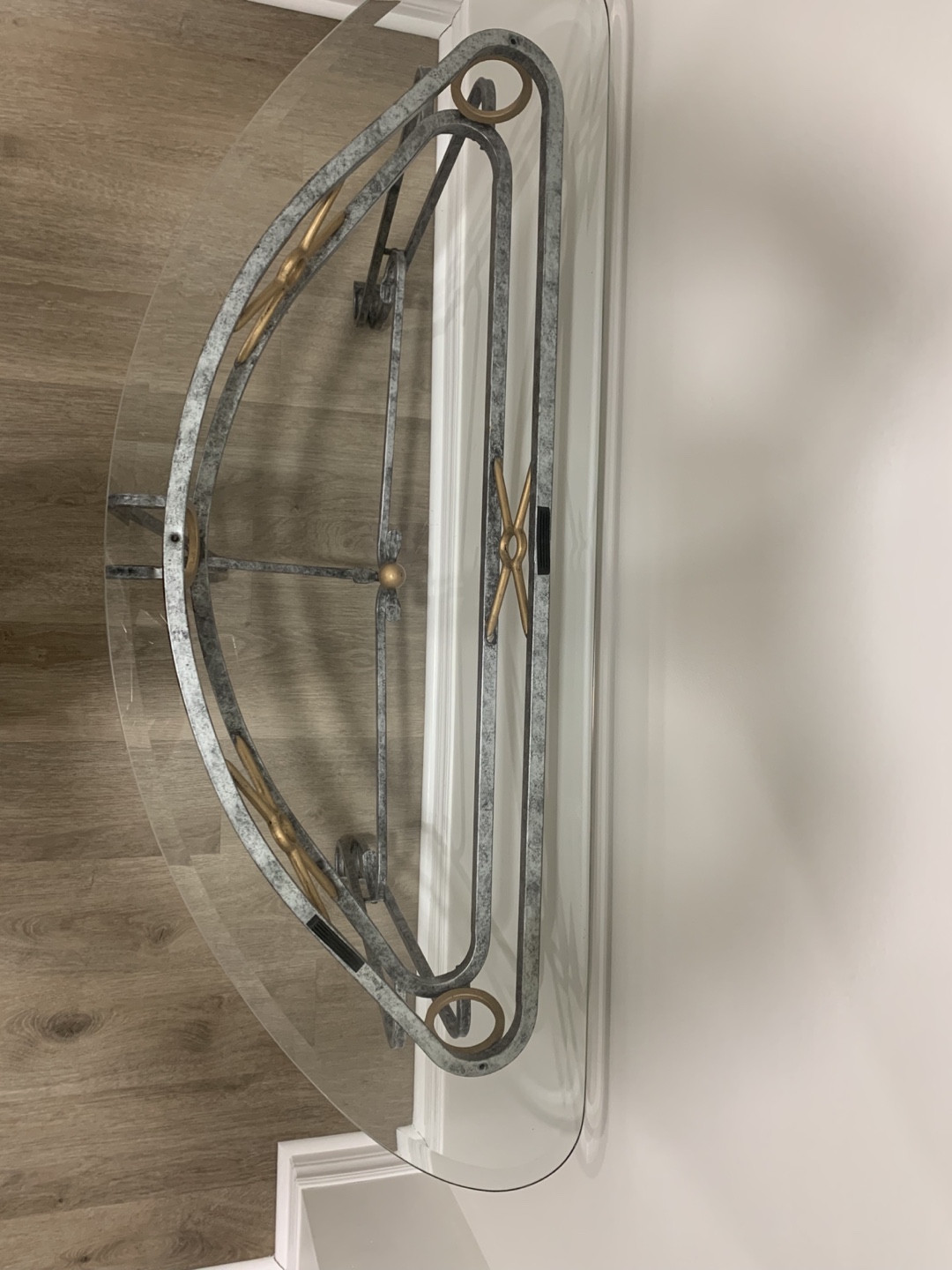 Elegant Glass-Top Console Table with Ornate Metal Frame - photo 3