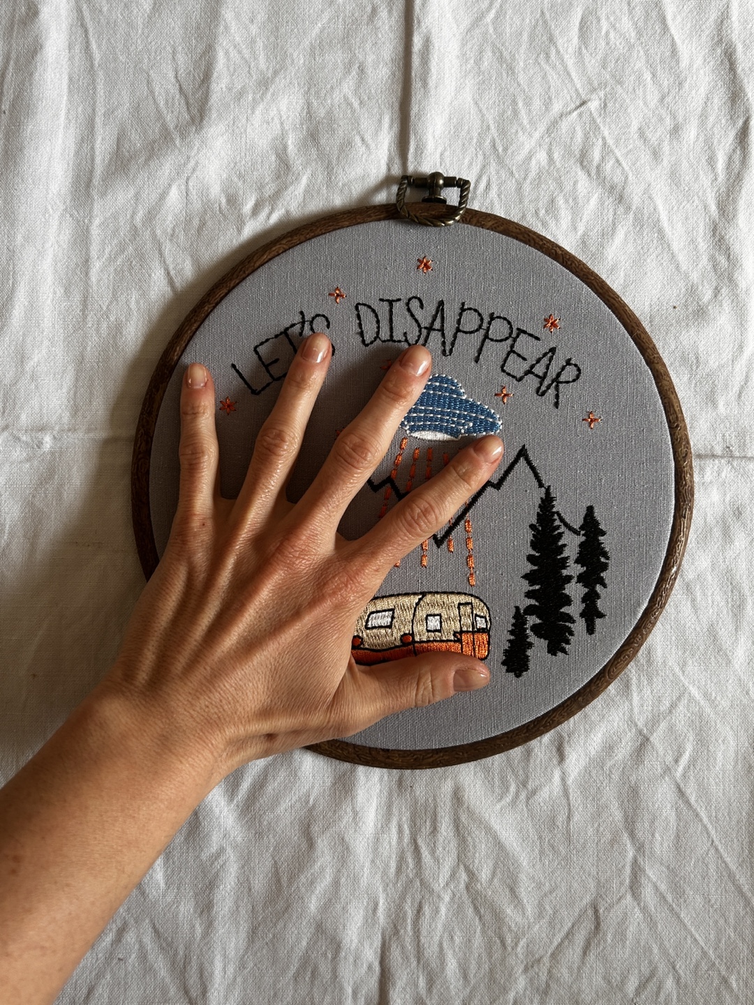 Hand-Embroidered Hoop Art - Let's Disappear - photo 2