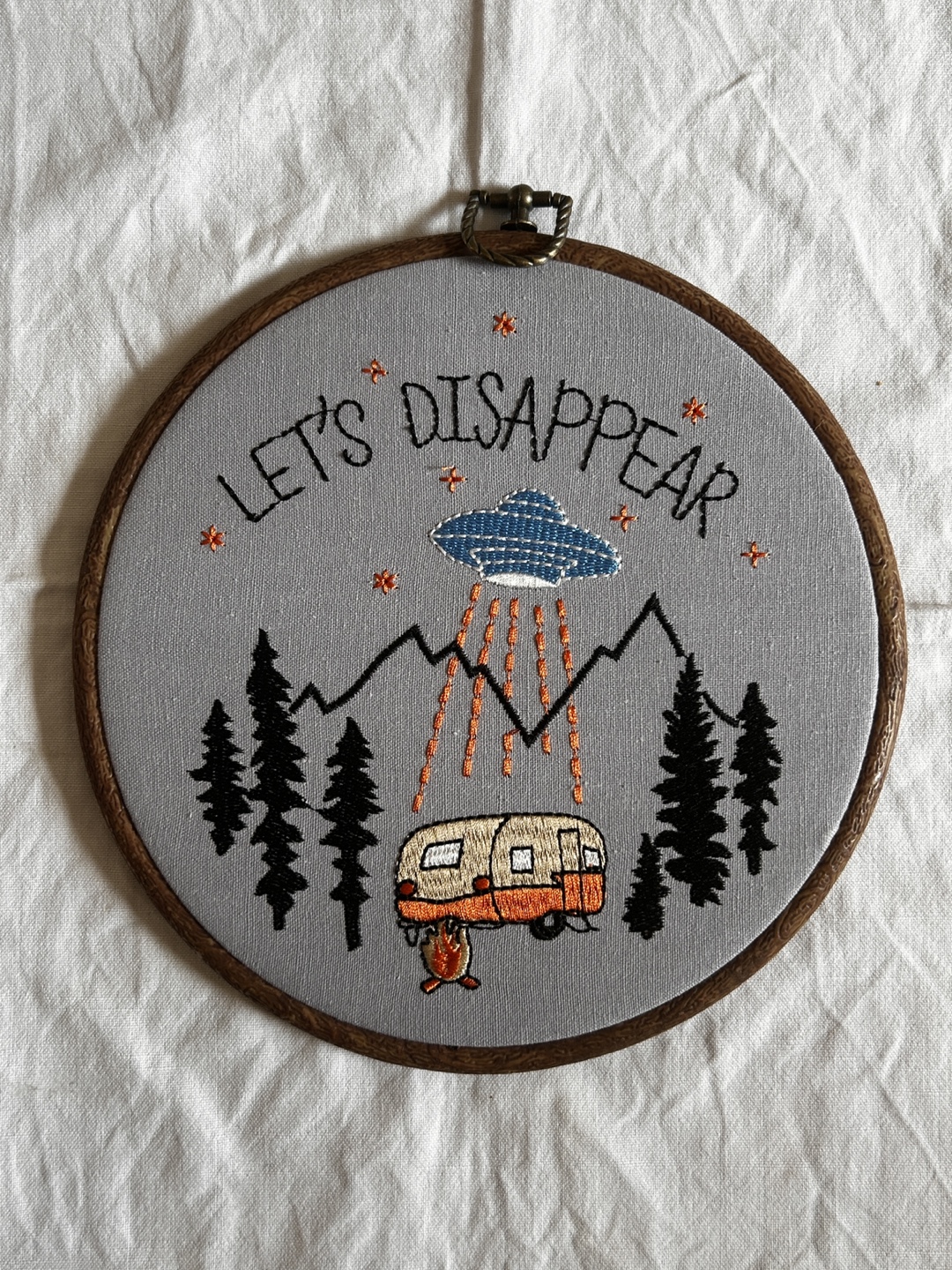 Hand-Embroidered Hoop Art - Let's Disappear