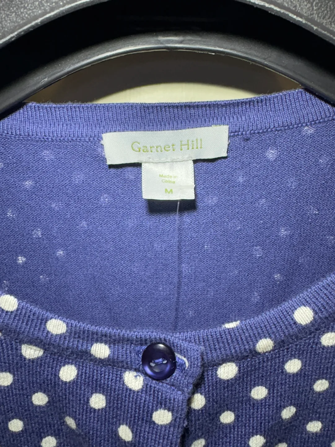 *New* Garnet Hill Blue Polka Dot Cardigan (3/4 sleeve) Medium image indicator(2)