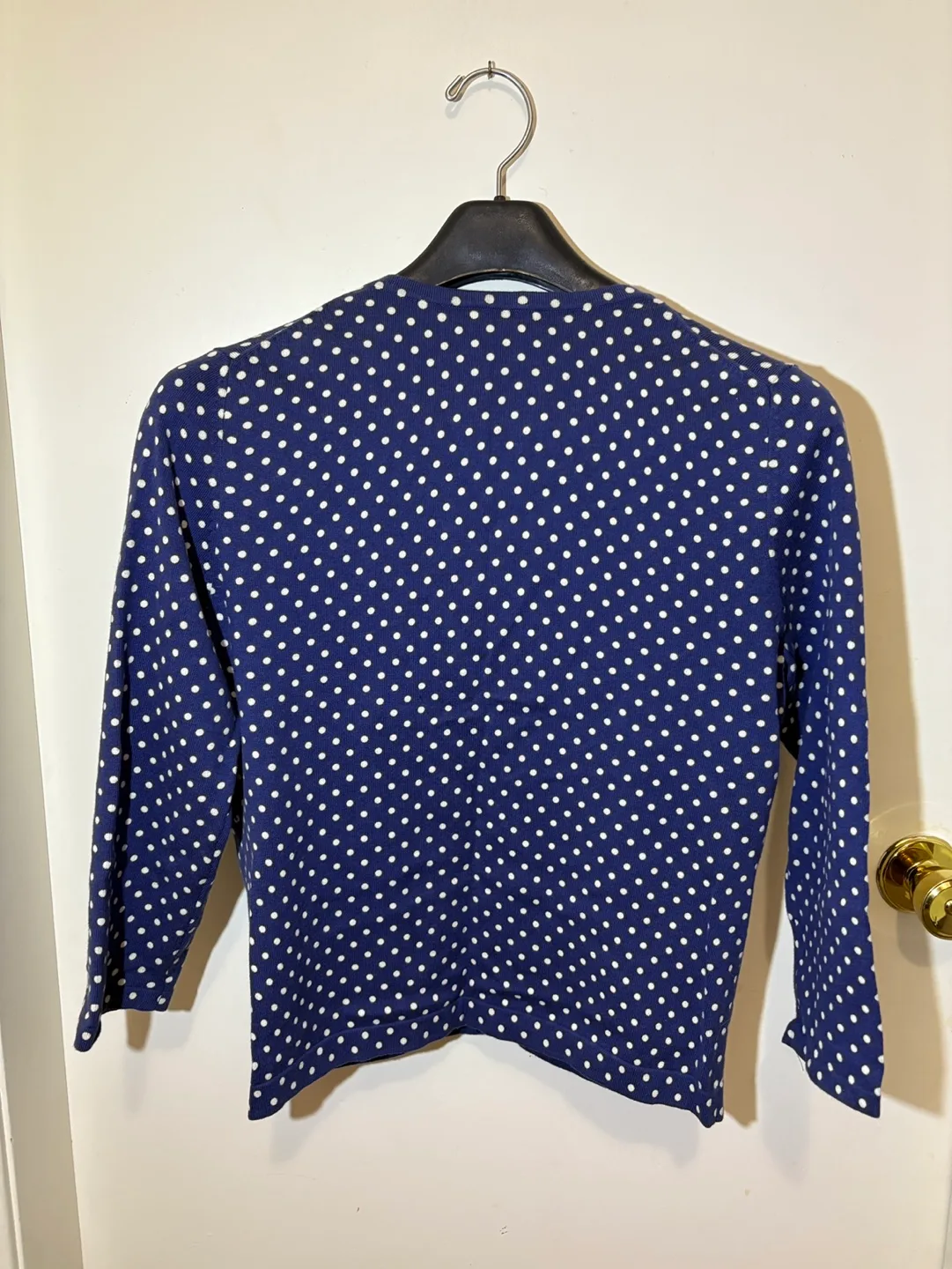 *New* Garnet Hill Blue Polka Dot Cardigan (3/4 sleeve) Medium image indicator(4)