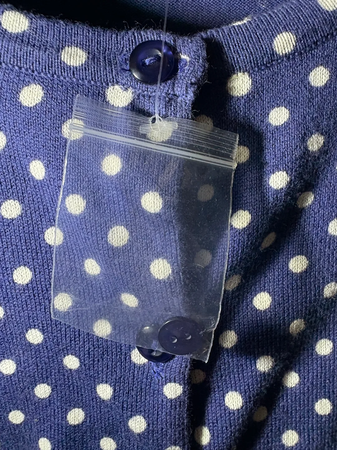 *New* Garnet Hill Blue Polka Dot Cardigan (3/4 sleeve) Medium image indicator(3)