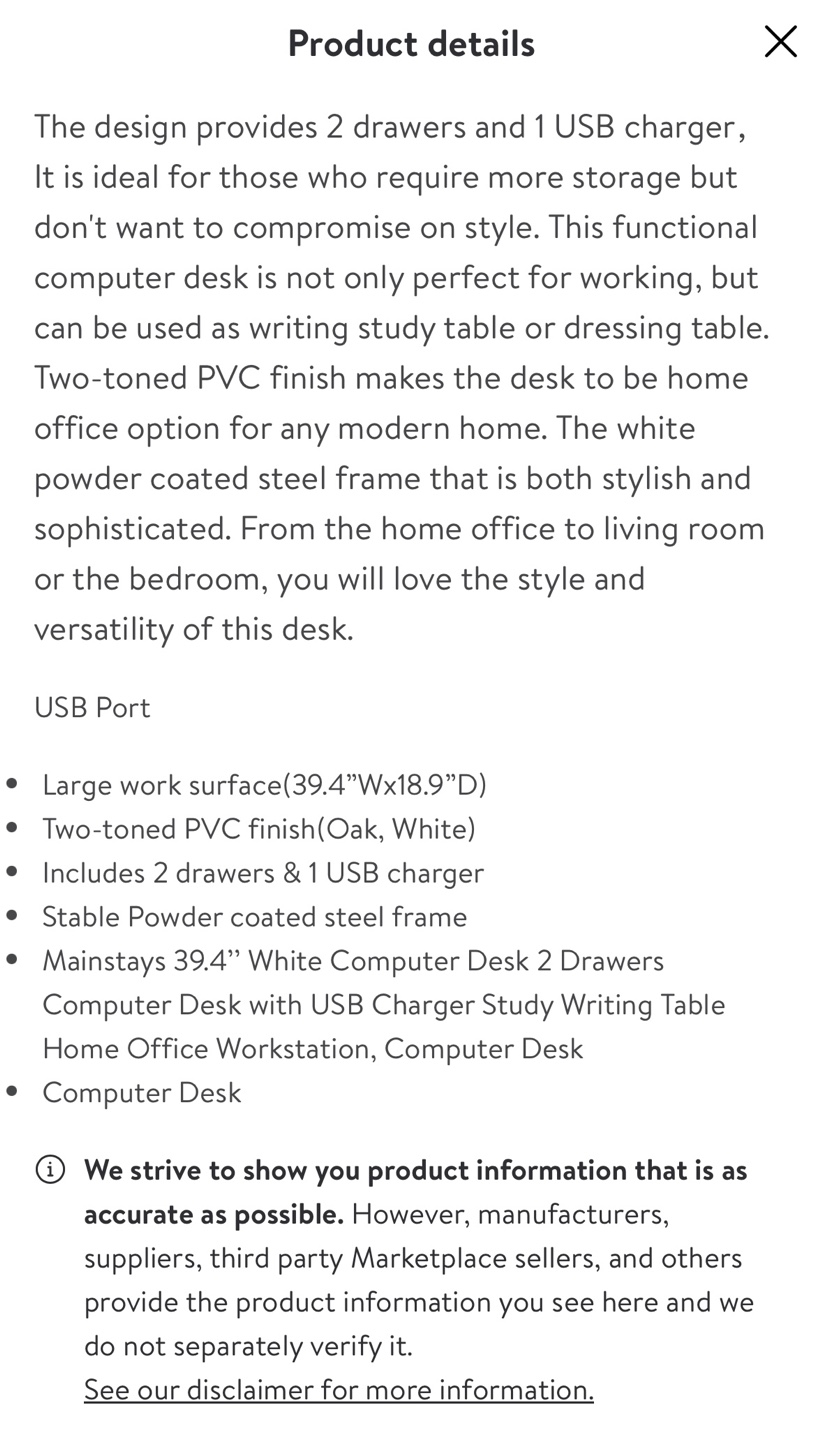 Computer Desk with 2 drawers with USB Charger - photo 4
